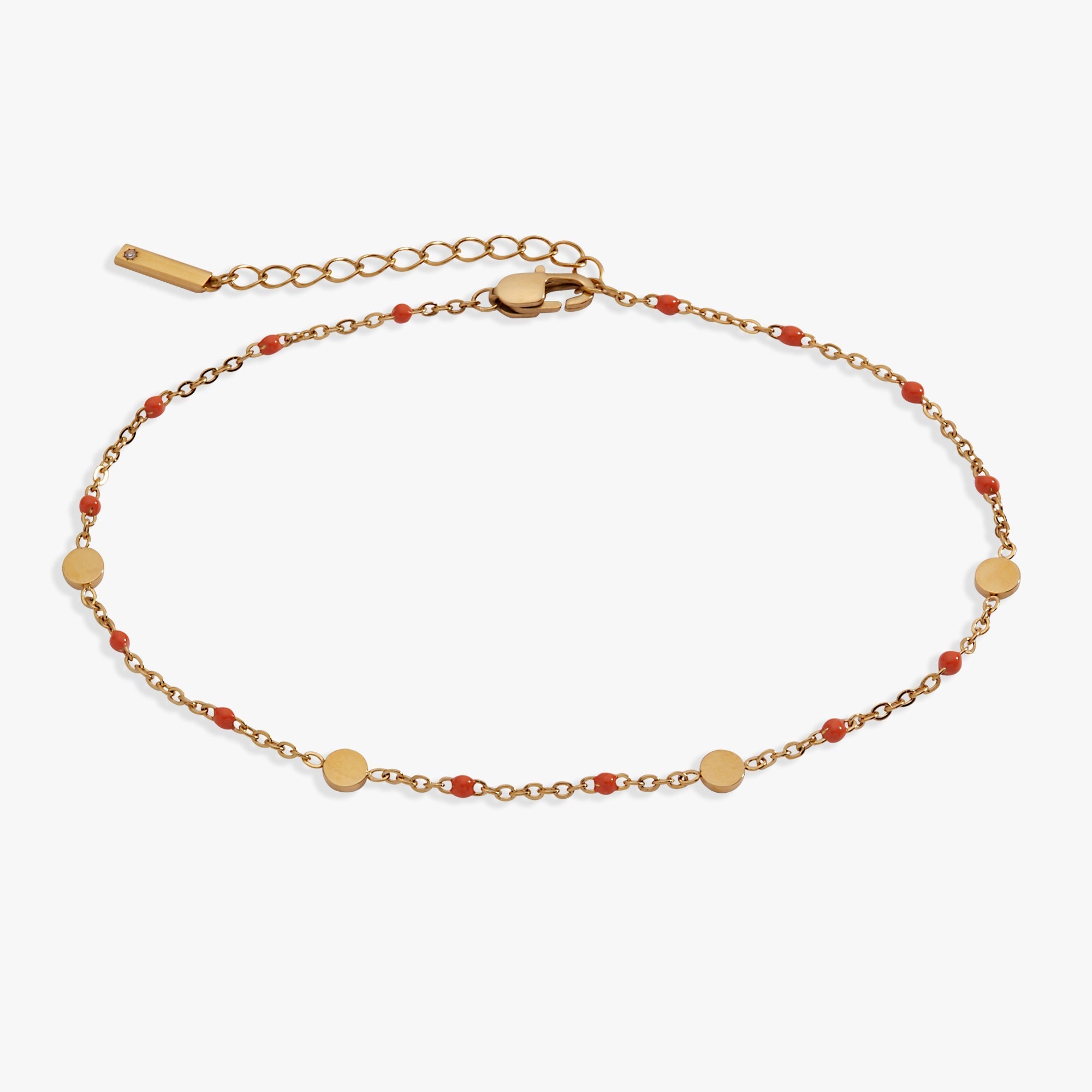 Coral Enameled Chain Coin Station Anklet by ALEX AND ANI at Shirley Shoppe