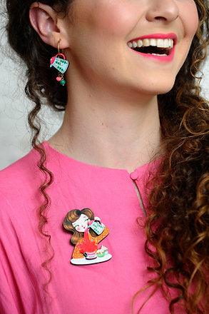 Crazy About Tea Brooch by Laliblue by Quirks! at Shirley Shoppe