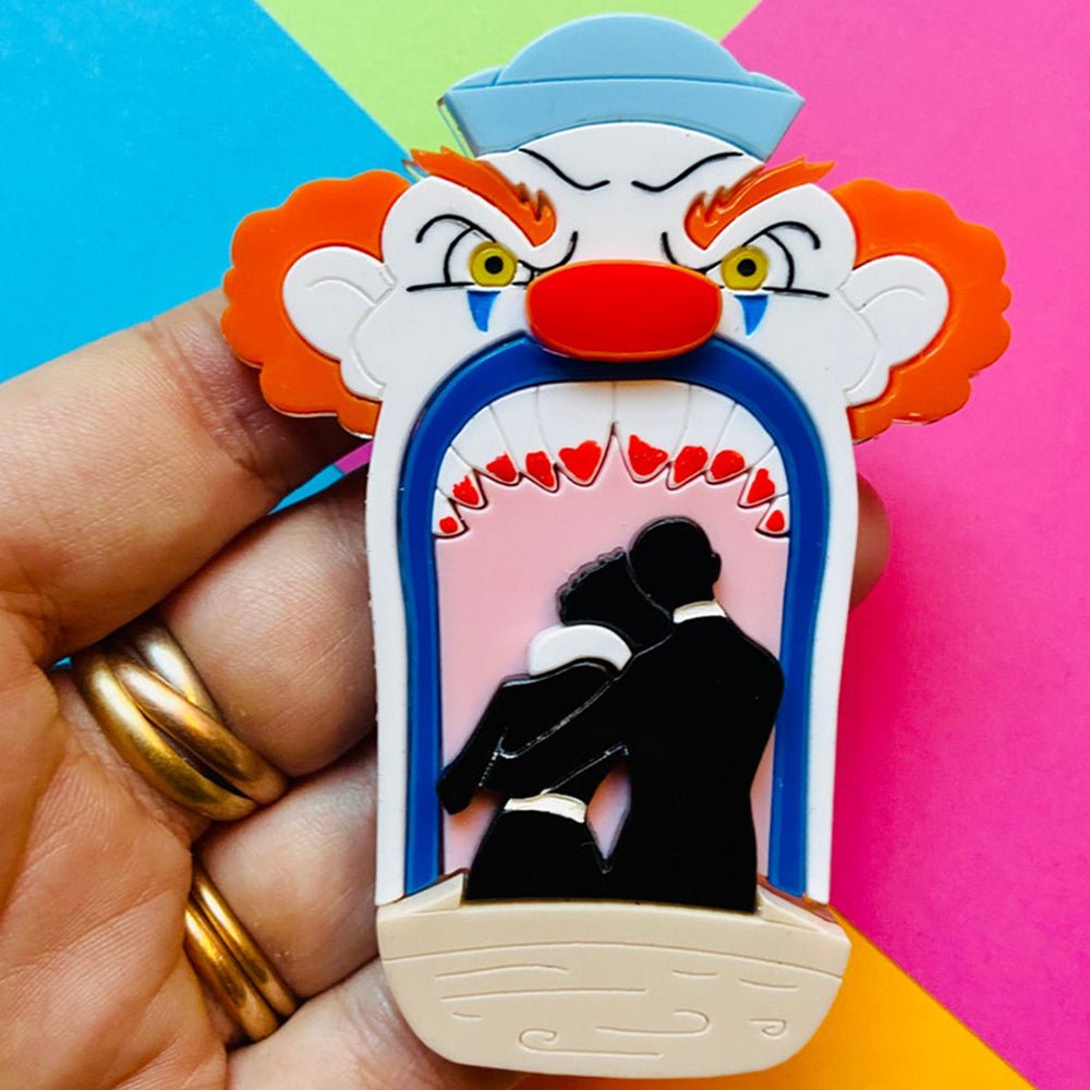Creepy Funfair Collection - Scary Clown Tunnel Acrylic Brooch by Makokot Design by Quirks! at Shirley Shoppe