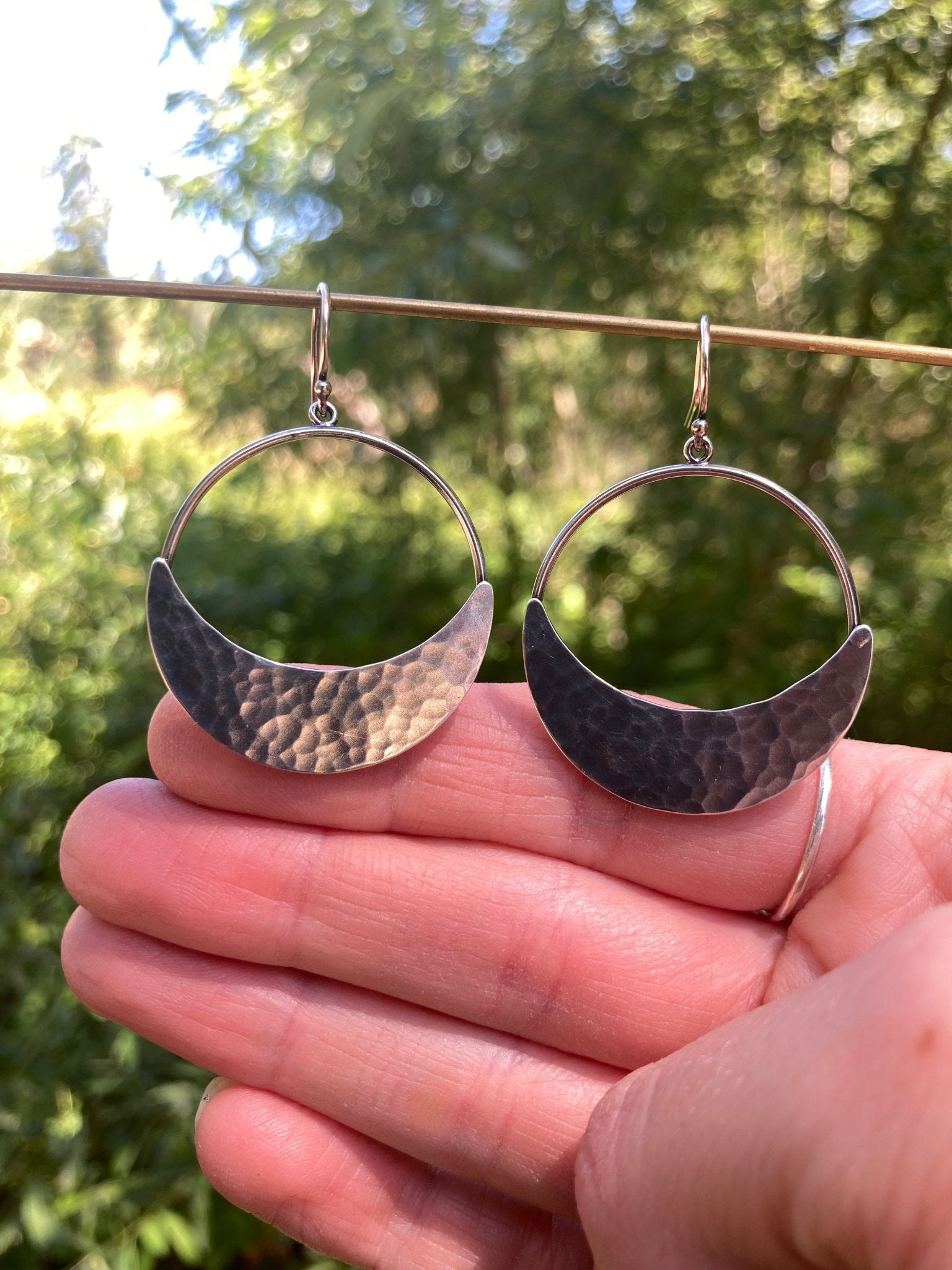Crescent Moon Hoop Earrings in Sterling Silver | Moon Phase Earrings by Alison Morse at Shirley Shoppe