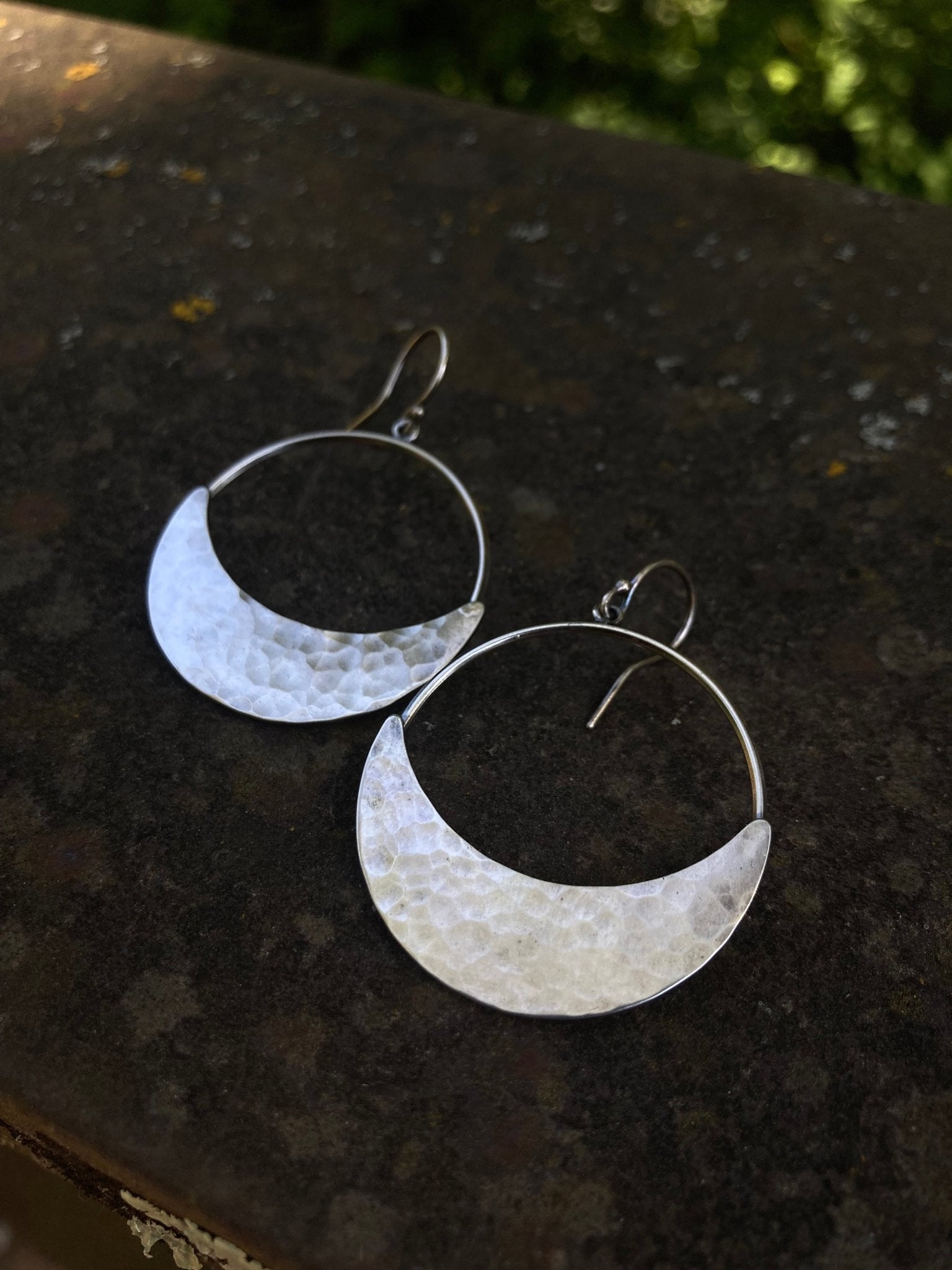 Crescent Moon Hoop Earrings in Sterling Silver | Moon Phase Earrings by Alison Morse at Shirley Shoppe