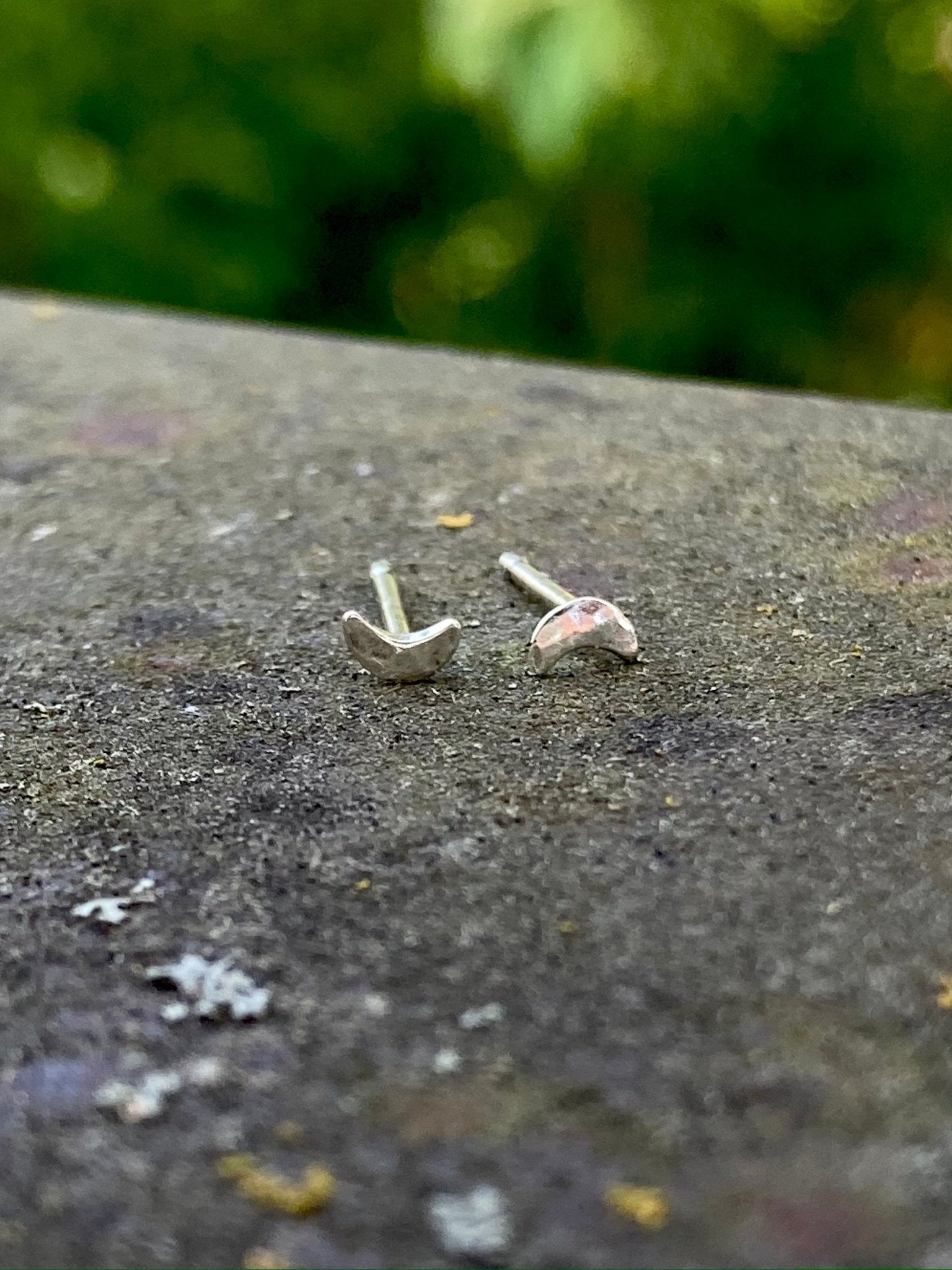 Crescent Moon Stud Earrings in Sterling Silver | Moon Phase Earrings by Alison Morse at Shirley Shoppe