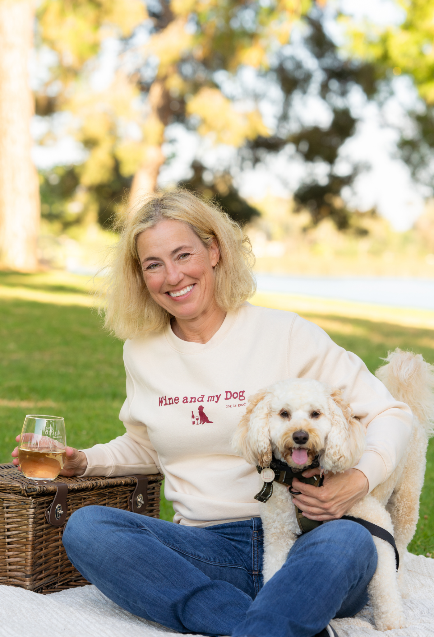 Crew Neck Fleece: Wine & My Dog by Dog is Good at Shirley Shoppe