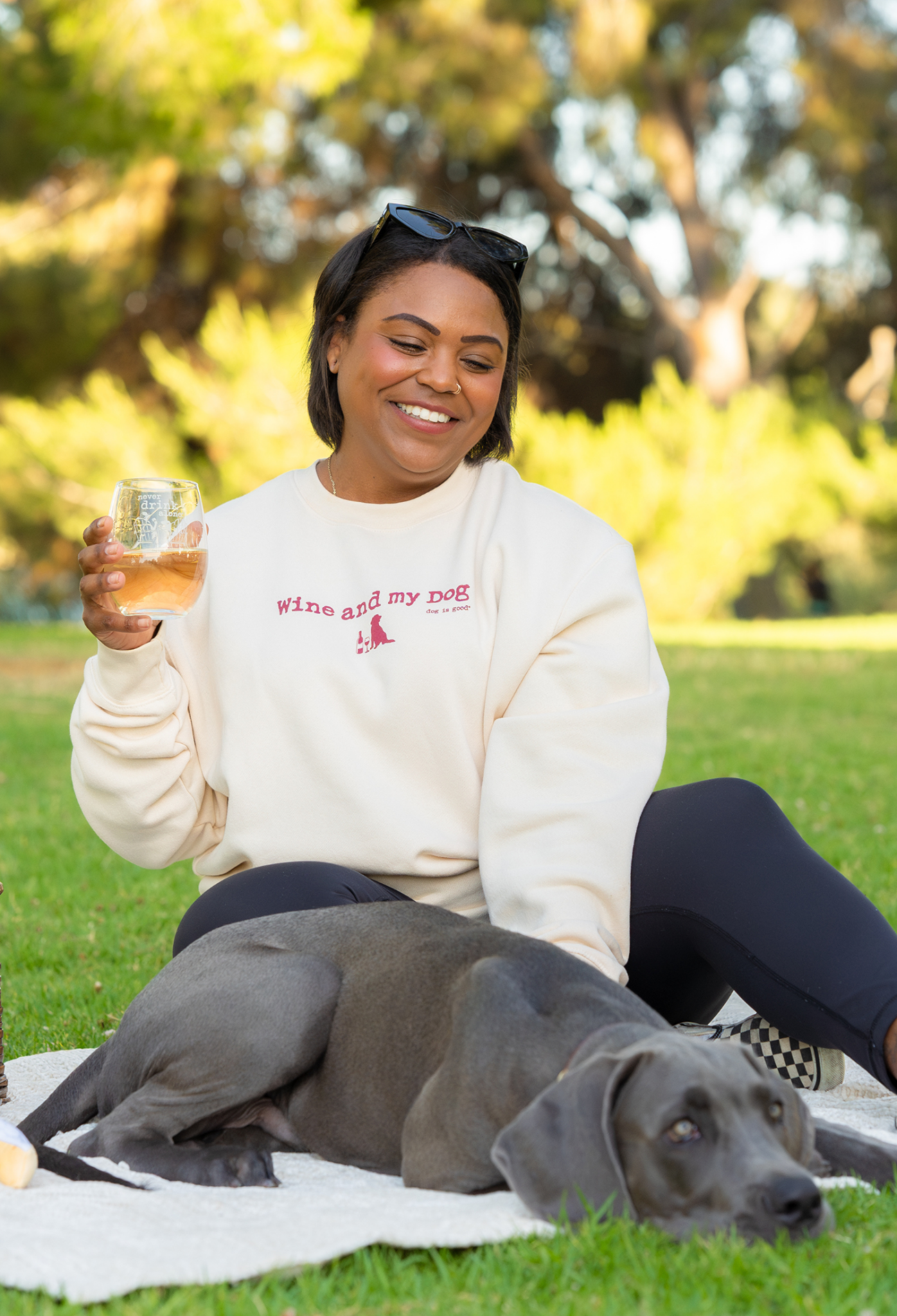 Crew Neck Fleece: Wine & My Dog by Dog is Good at Shirley Shoppe