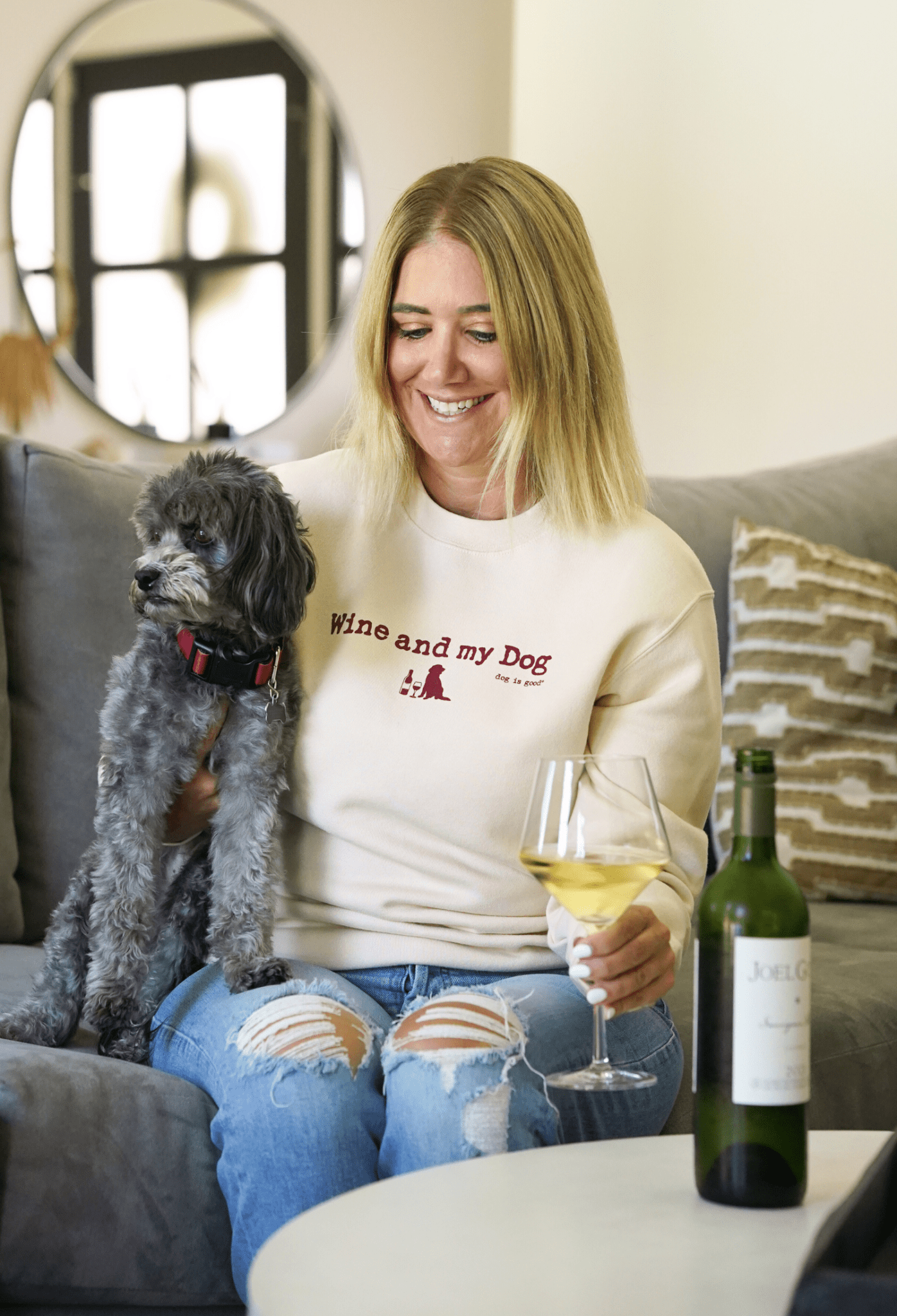 Crew Neck Fleece: Wine & My Dog by Dog is Good at Shirley Shoppe