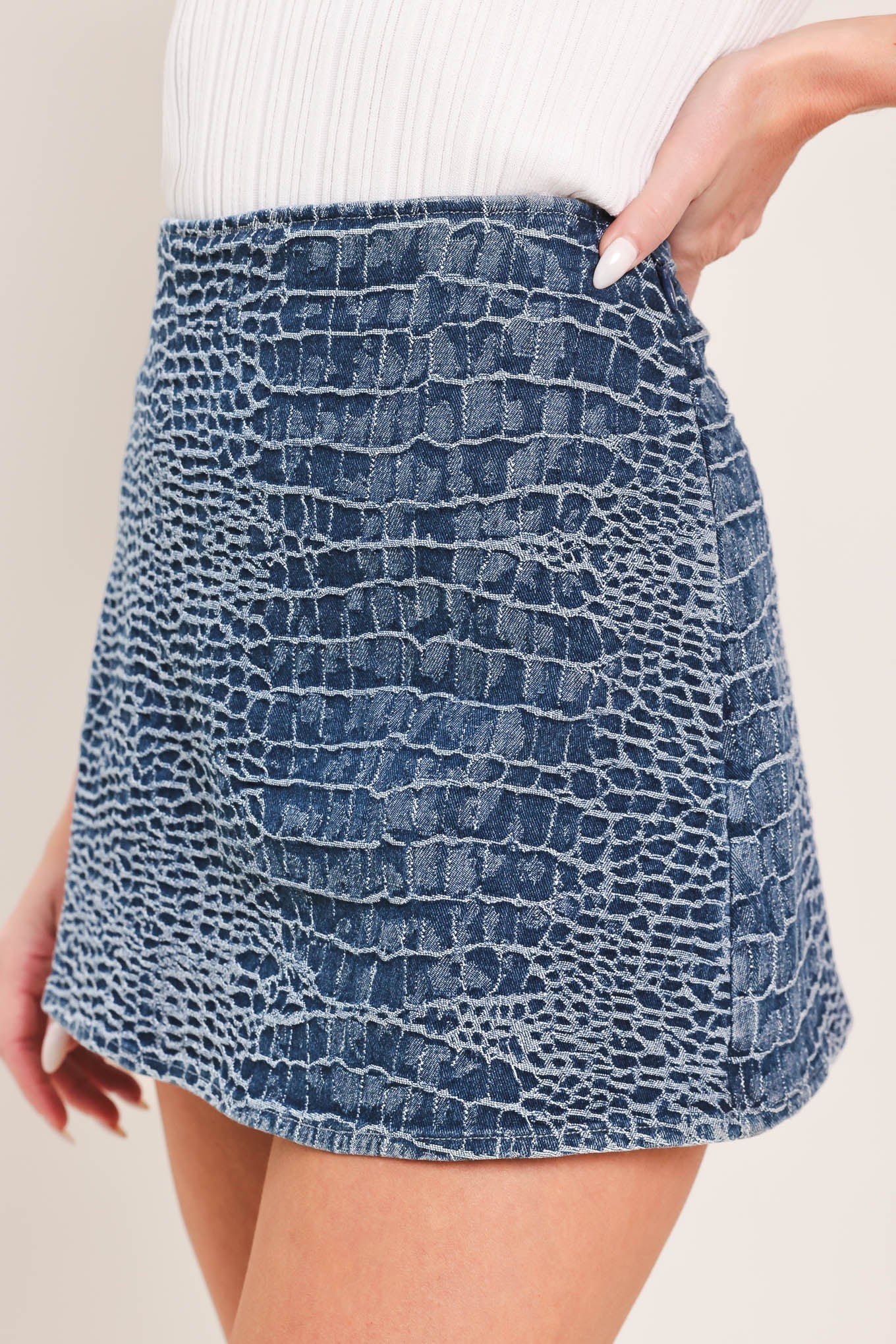 CROCO CHIC DENIM SKORT by Flying Tomato at Shirley Shoppe