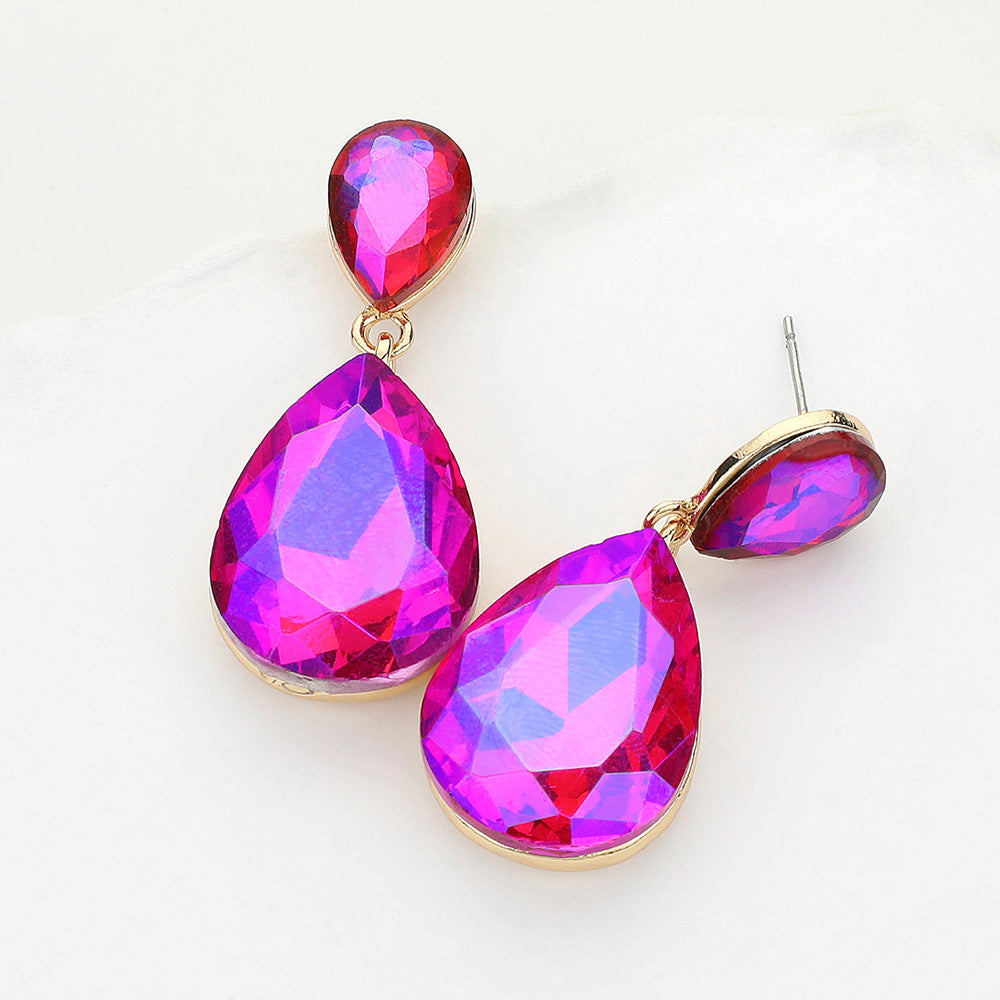 Women's Crystal Double Teardrop Evening Dangle Earrings