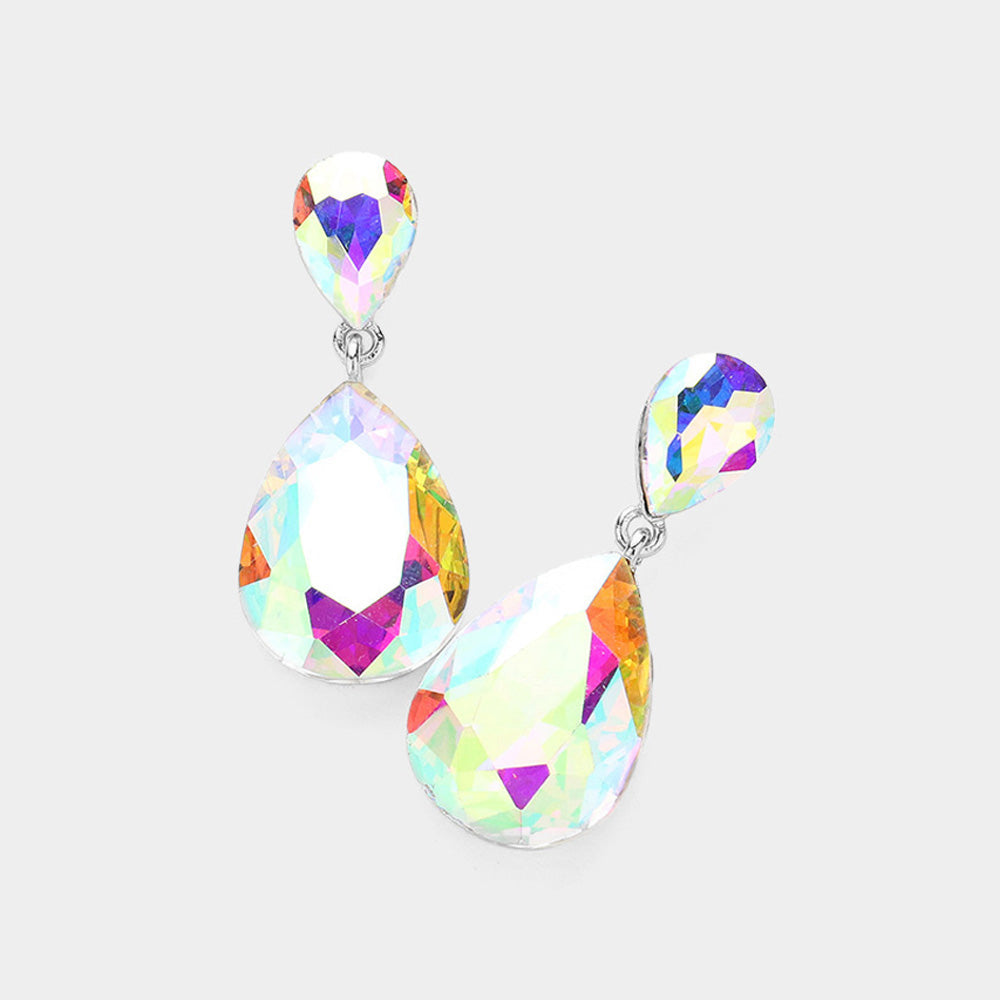 Women's Crystal Double Teardrop Evening Dangle Earrings