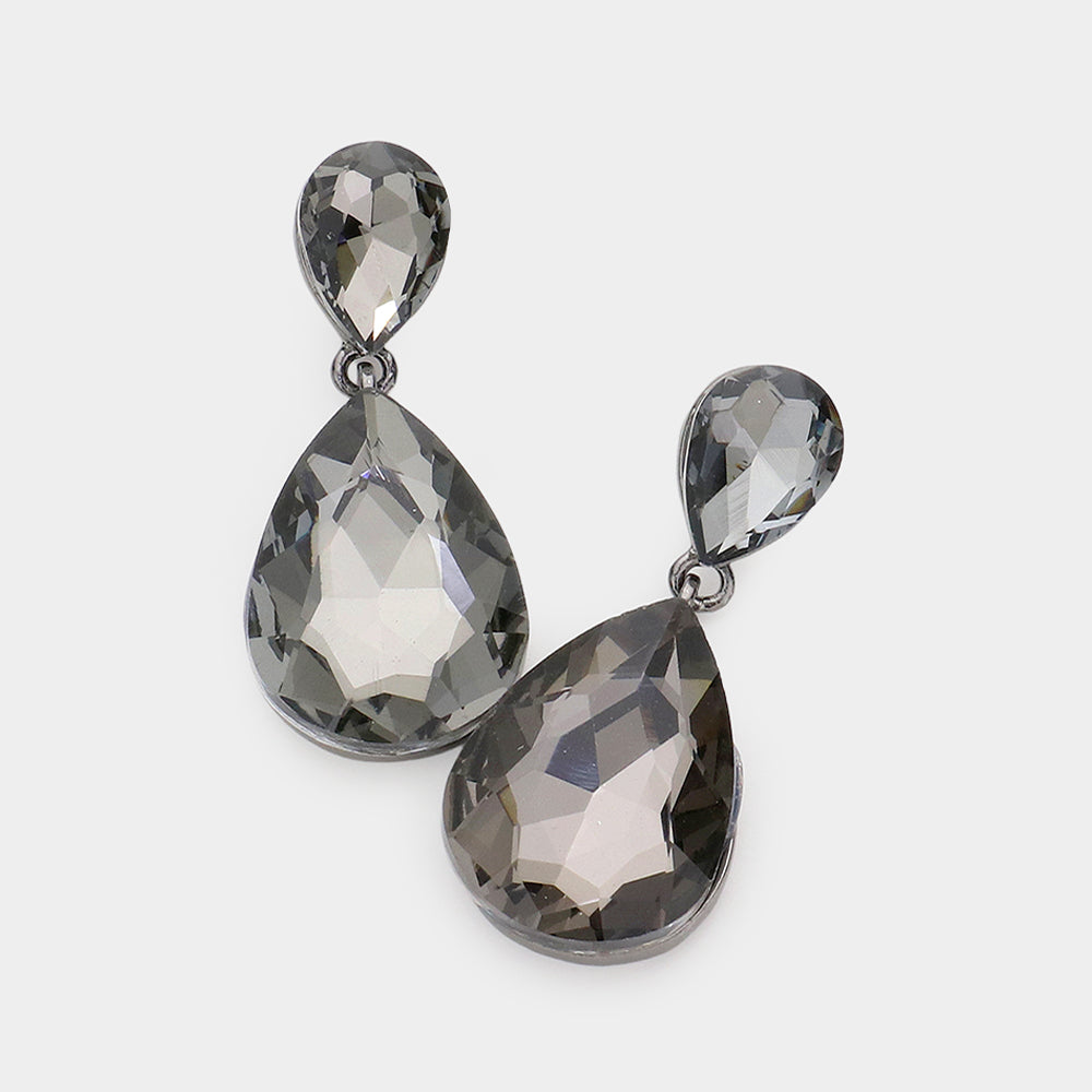 Women's Crystal Double Teardrop Evening Dangle Earrings