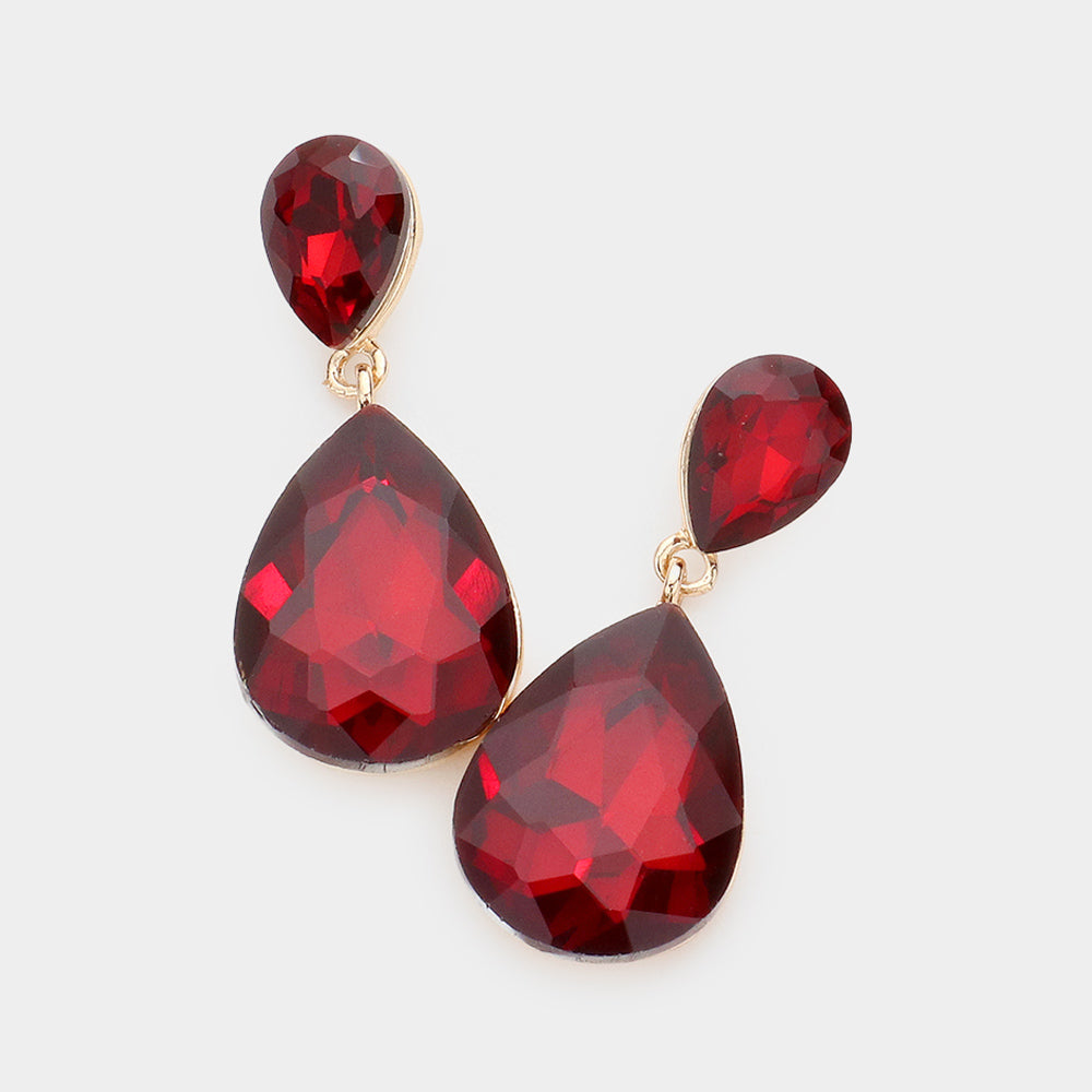 Women's Crystal Double Teardrop Evening Dangle Earrings