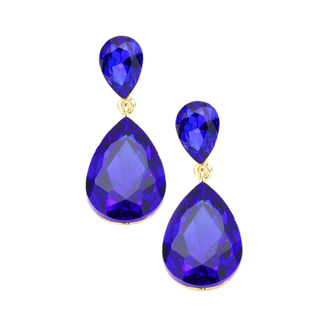 Women's Crystal Double Teardrop Evening Dangle Earrings