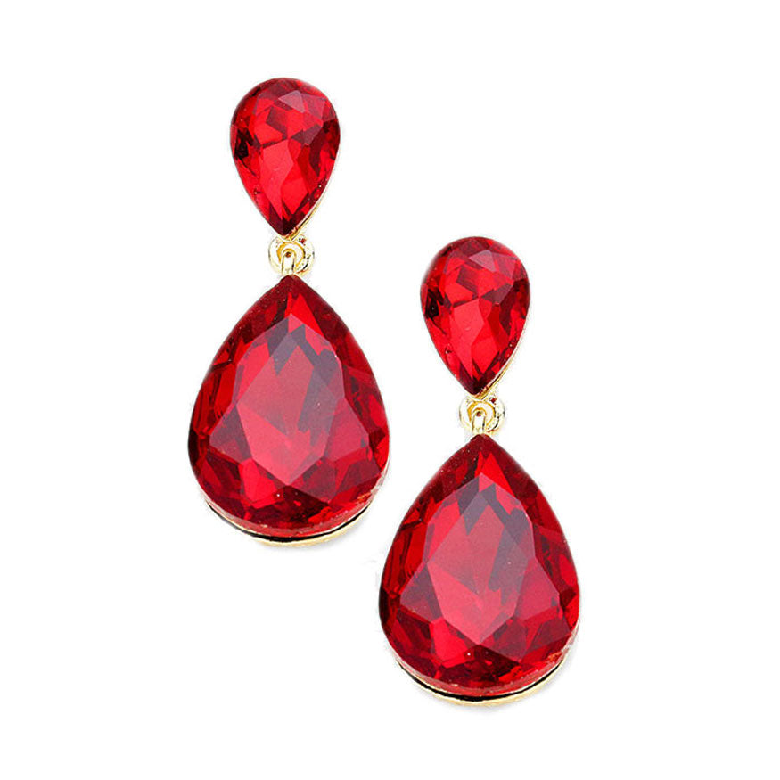 Women's Crystal Double Teardrop Evening Dangle Earrings