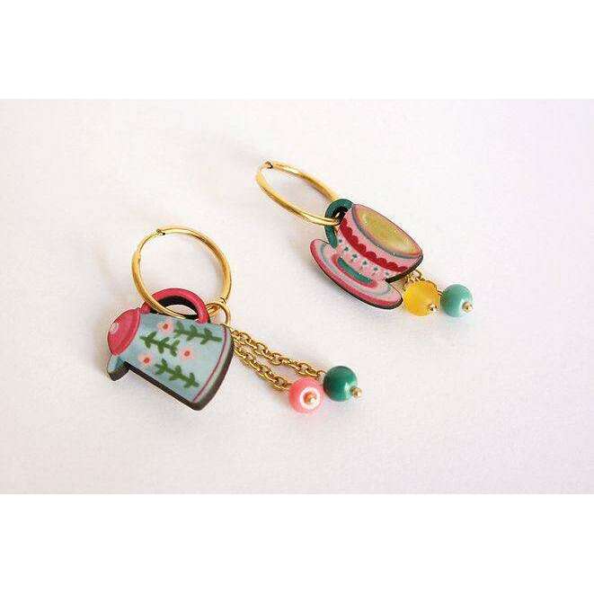 Cup and Teapot Hoop Earrings by Laliblue