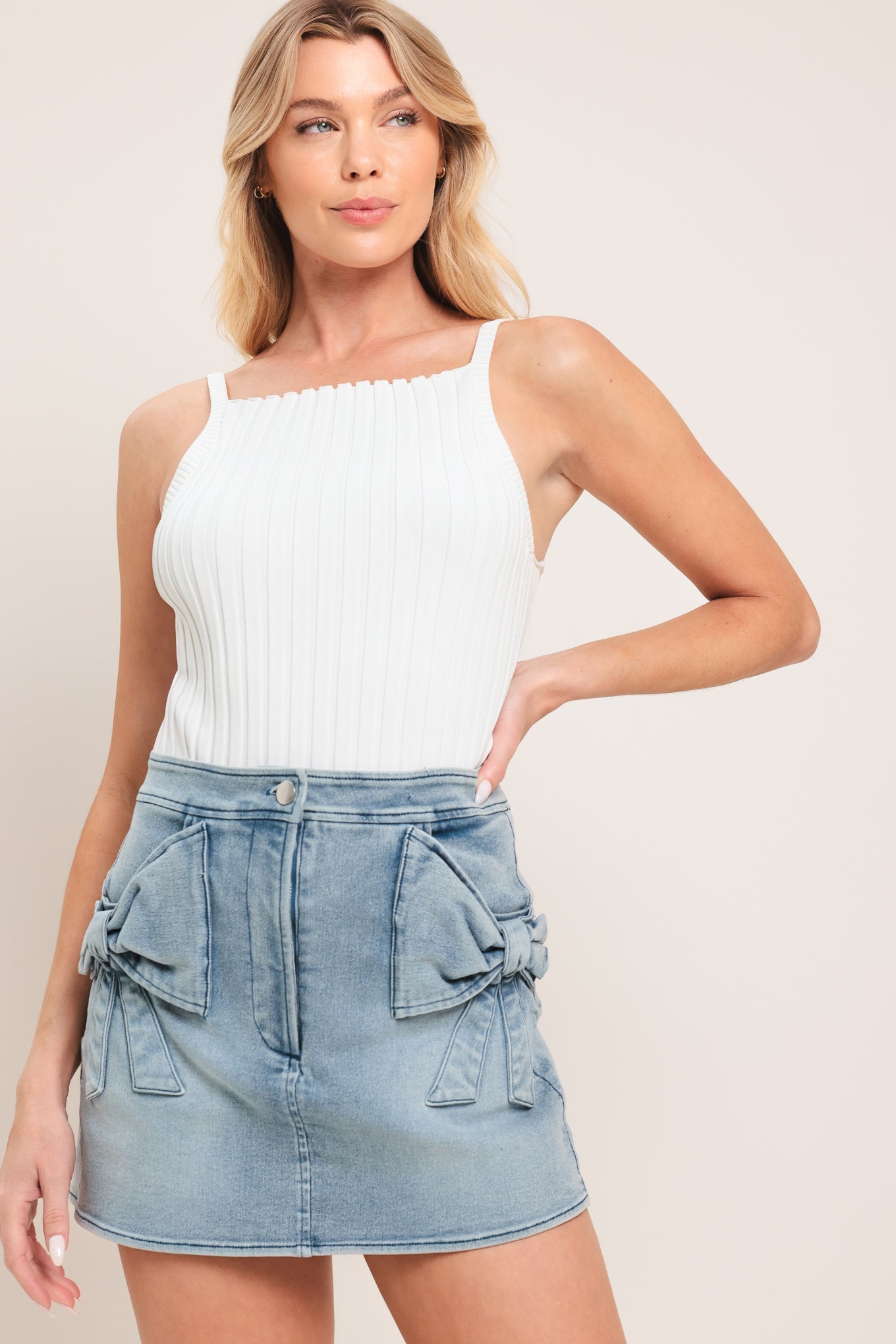 CUTE MOMENT DENIM SKORT by Flying Tomato at Shirley Shoppe