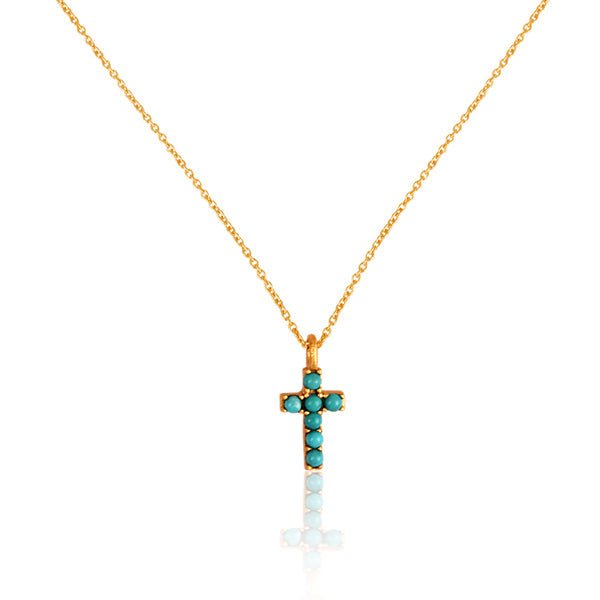 Dainty Turquoise Cross Necklace by Christina Greene at Shirley Shoppe
