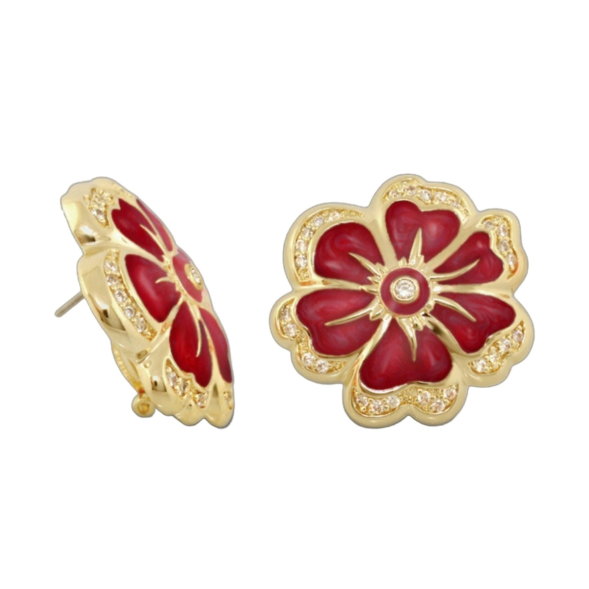Daisy Swirl Earrings — Pavé Edge Flower Stud