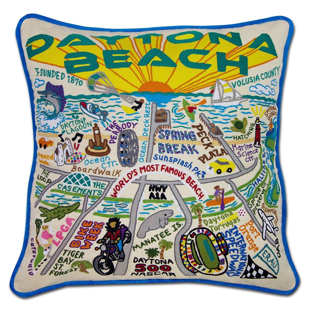 Daytona Beach Hand - Embroidered Pillow by Quirks! at Shirley Shoppe