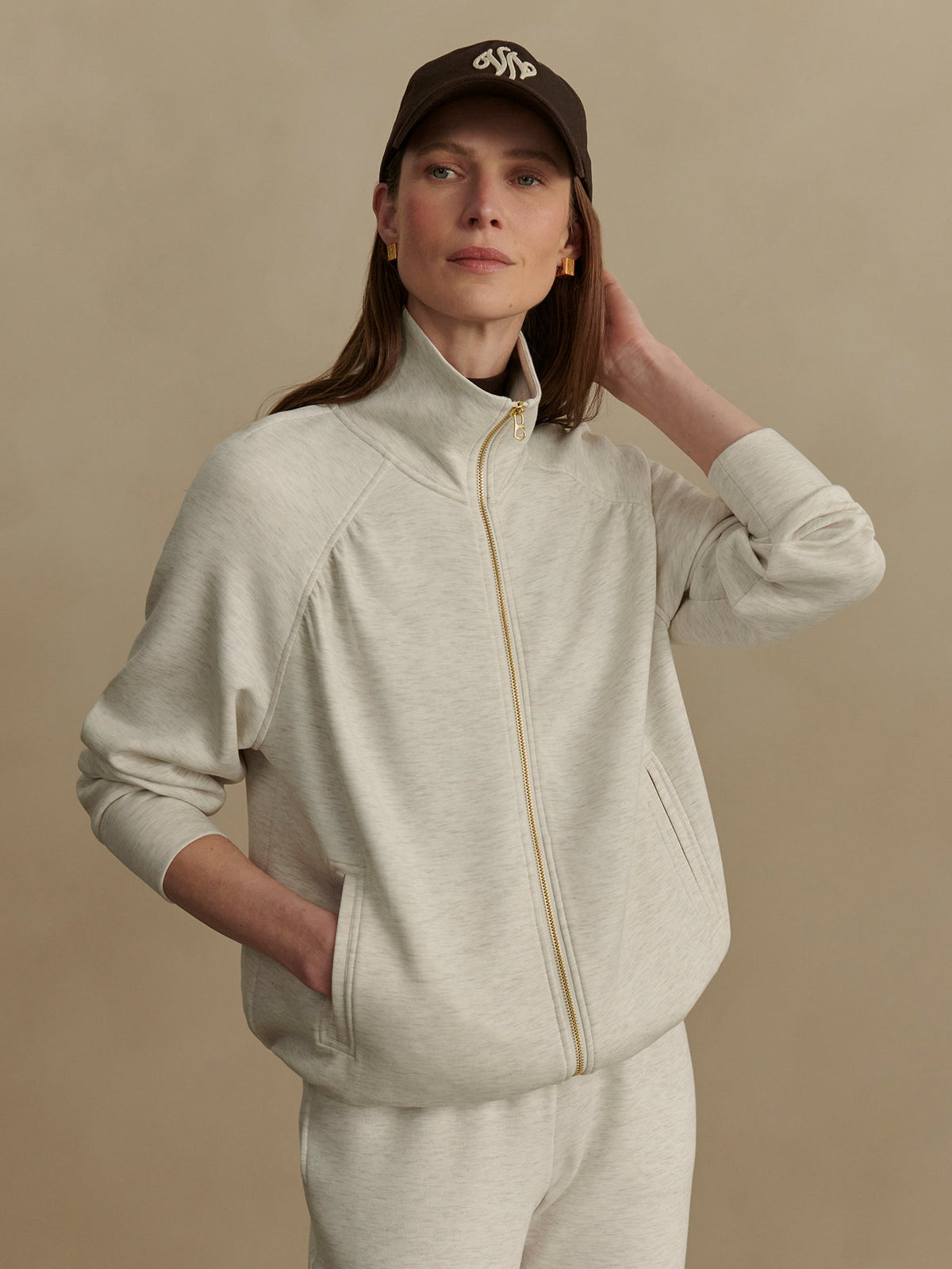 Varley Bruna Zip-Through Sweat in Ivory Marl