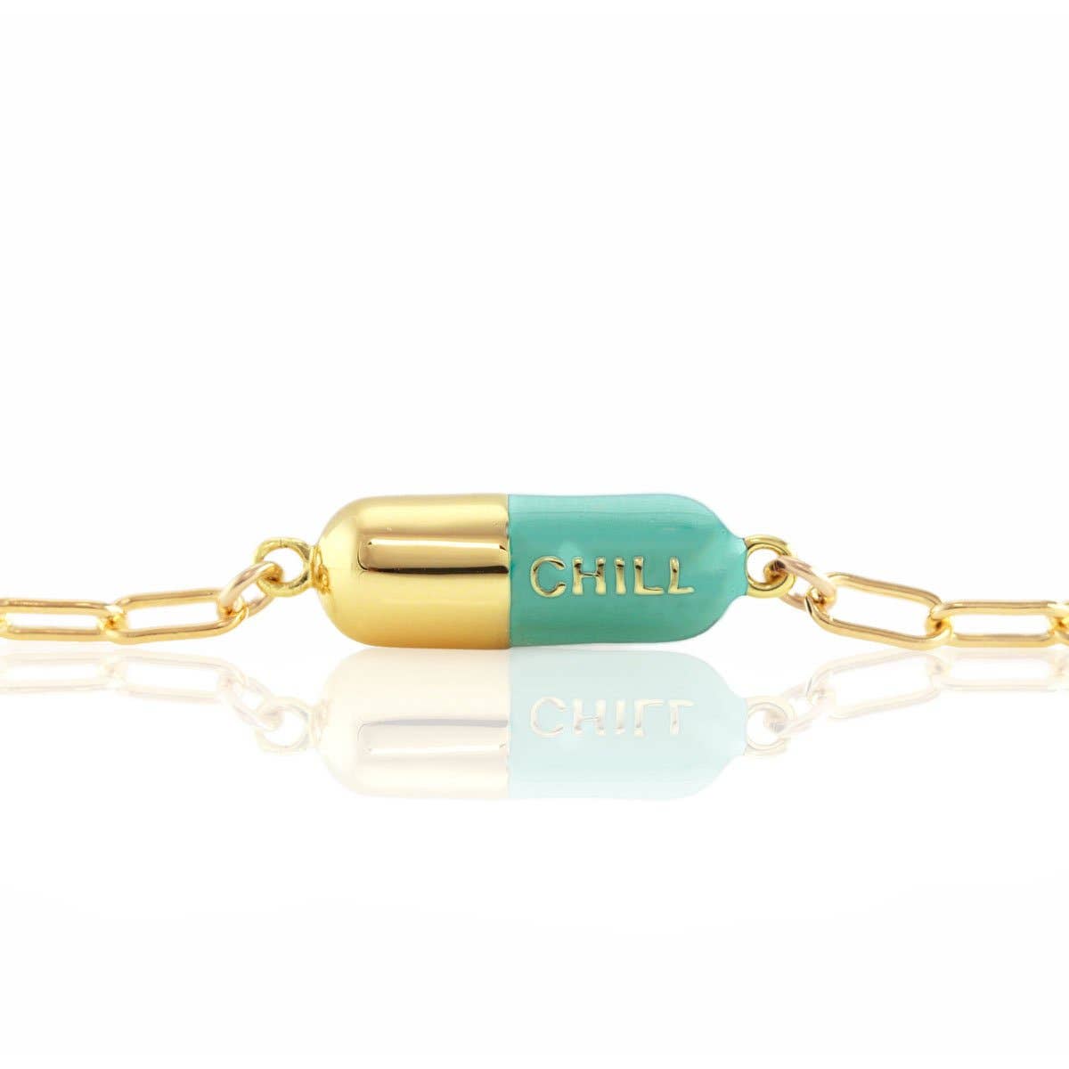 Kris Nations - Chill Pill Charm Bracelet 18K Gold Vermeil | Sterling Silver Charm Gold Filled | Sterling Silver Drawn Cable Chain Multiple Colors Lobster Clasp Nickel Free Ships from CA