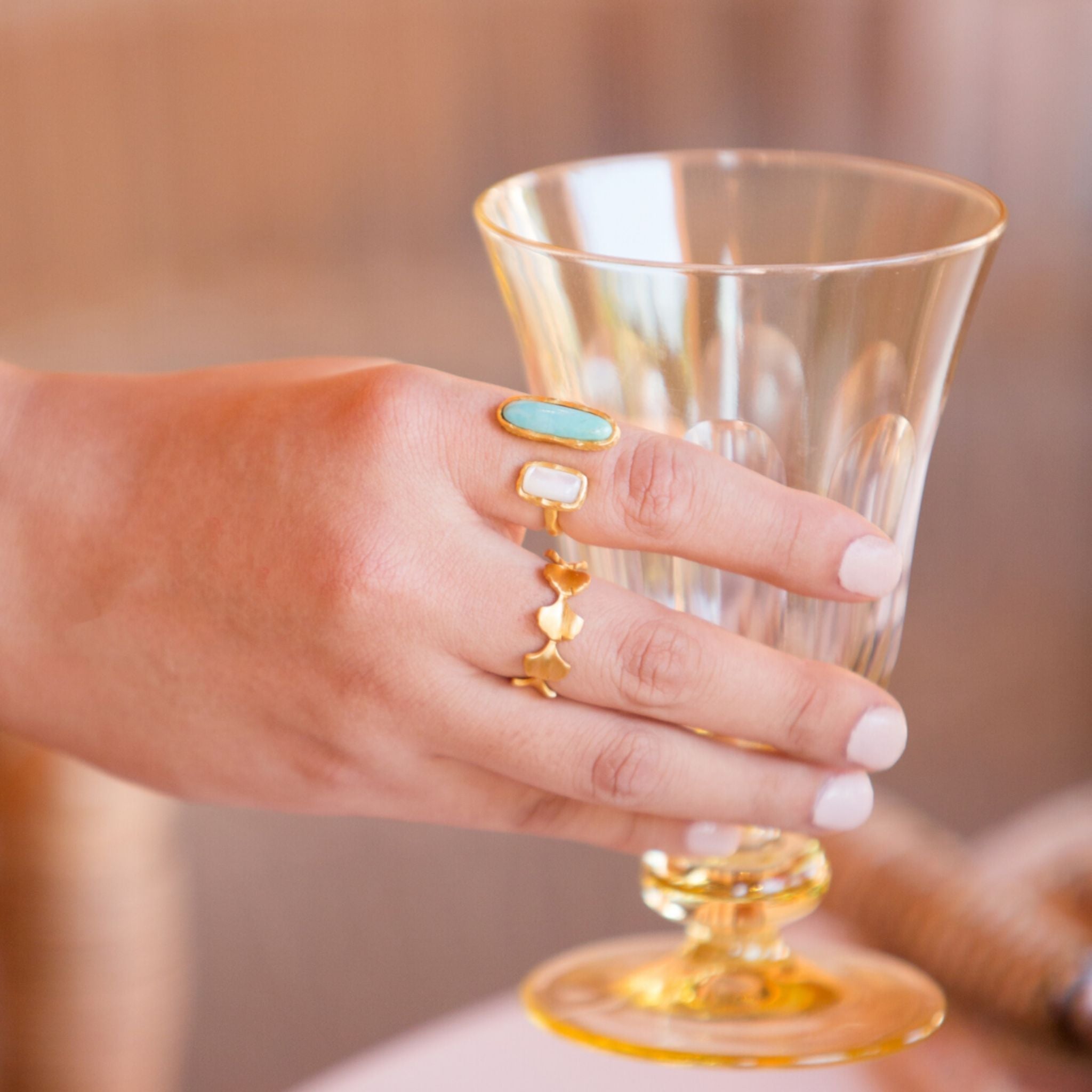 Deco Twin Stone Ring - Turquoise/Pearl by Christina Greene at Shirley Shoppe