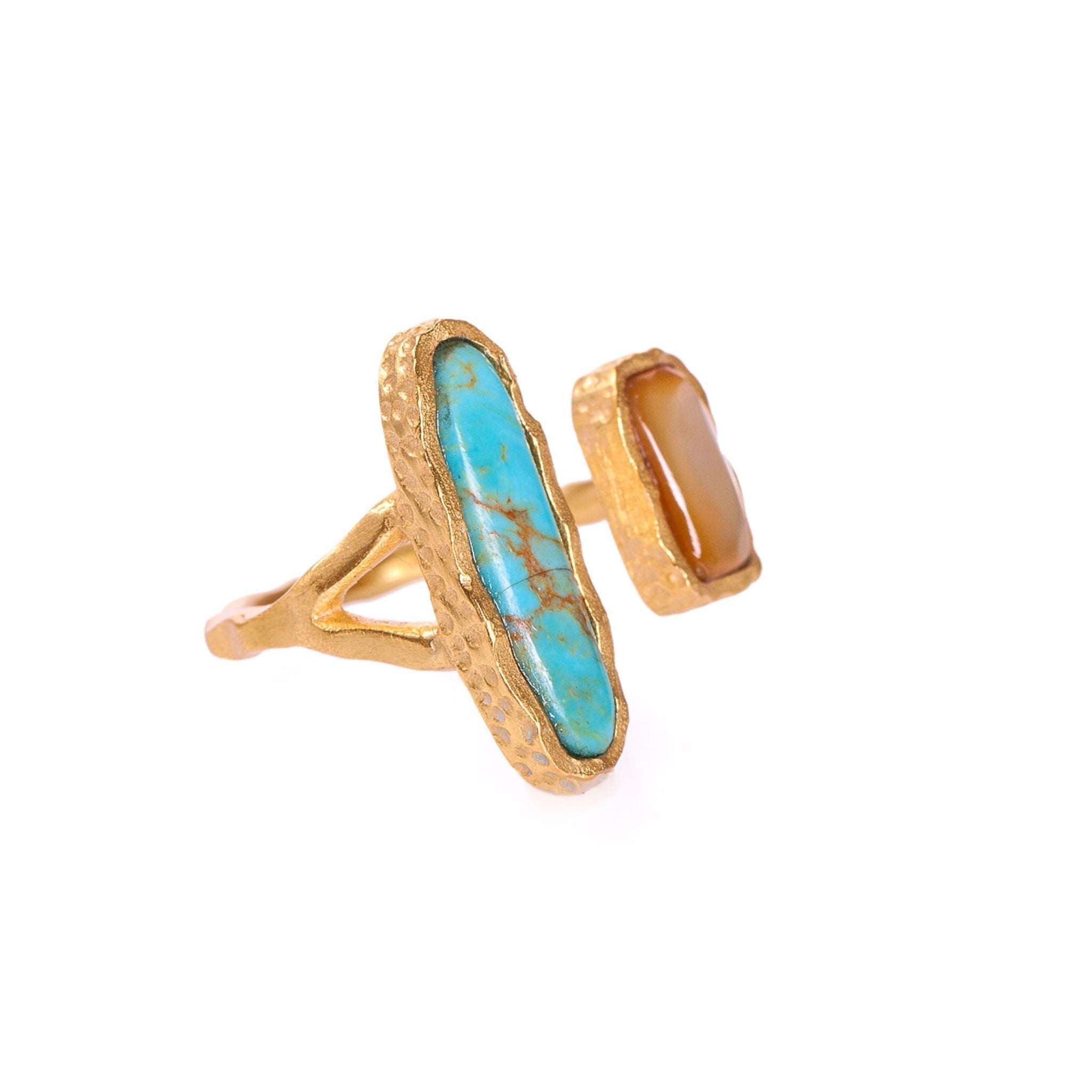 Deco Twin Stone Ring - Turquoise/Pearl by Christina Greene at Shirley Shoppe