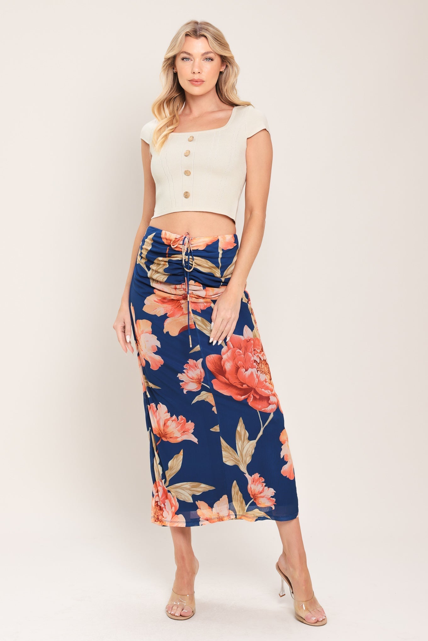 DEEP SEA BLOOM POWER MESH MIDI SKIRT by Flying Tomato at Shirley Shoppe