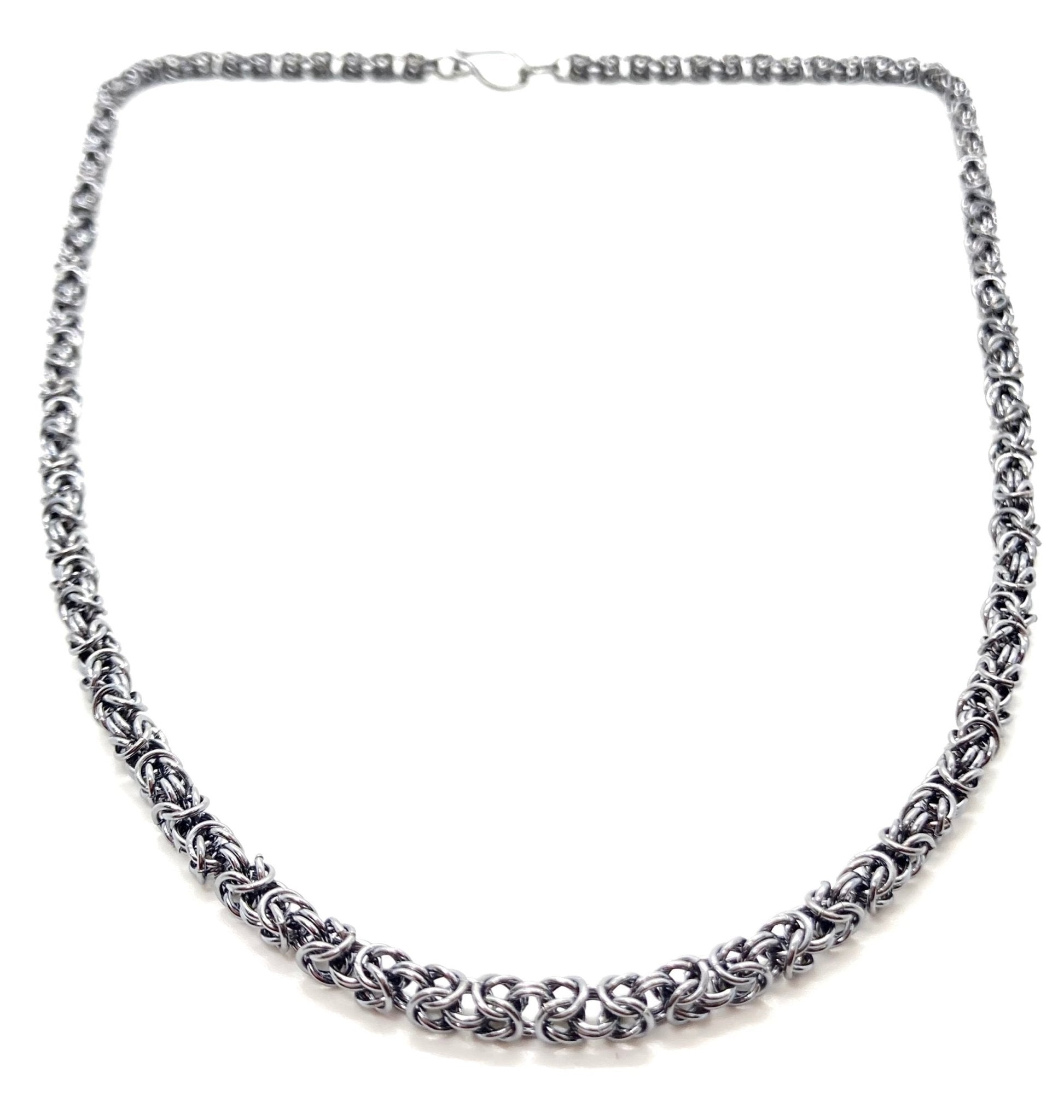 Delicate Byzantine Chainmaille Necklace in Oxidized Silver by Alison Morse at Shirley Shoppe