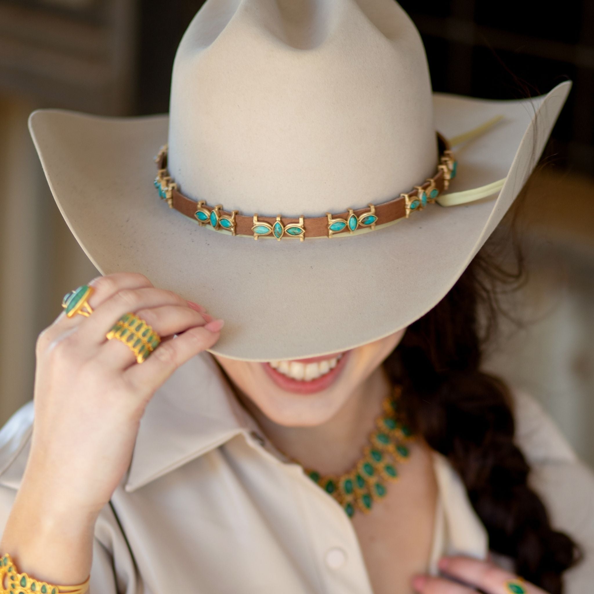 Desert Flower Hat Band - Turquoise by Christina Greene at Shirley Shoppe