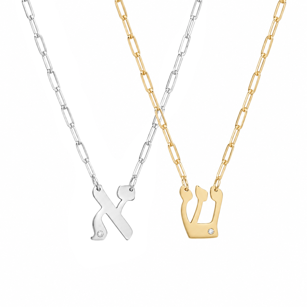 Hebrew Initial Paperclip Necklace