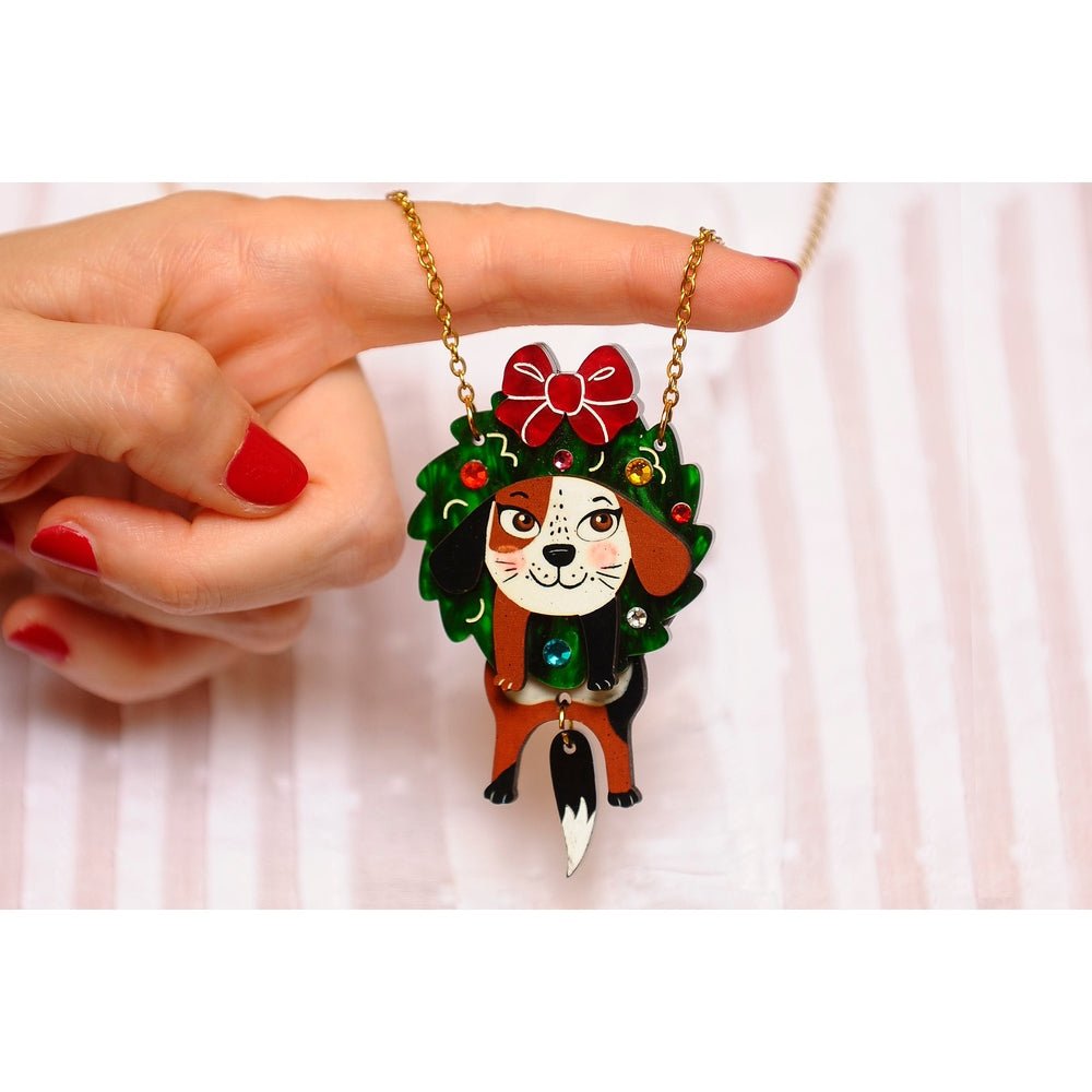 Dog in A Christmas Wreath Necklace by Laliblue by Quirks! at Shirley Shoppe