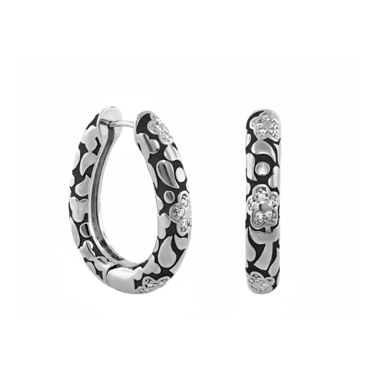 Flowers by Orly Earrings — Pavé Flower Oval Hoop