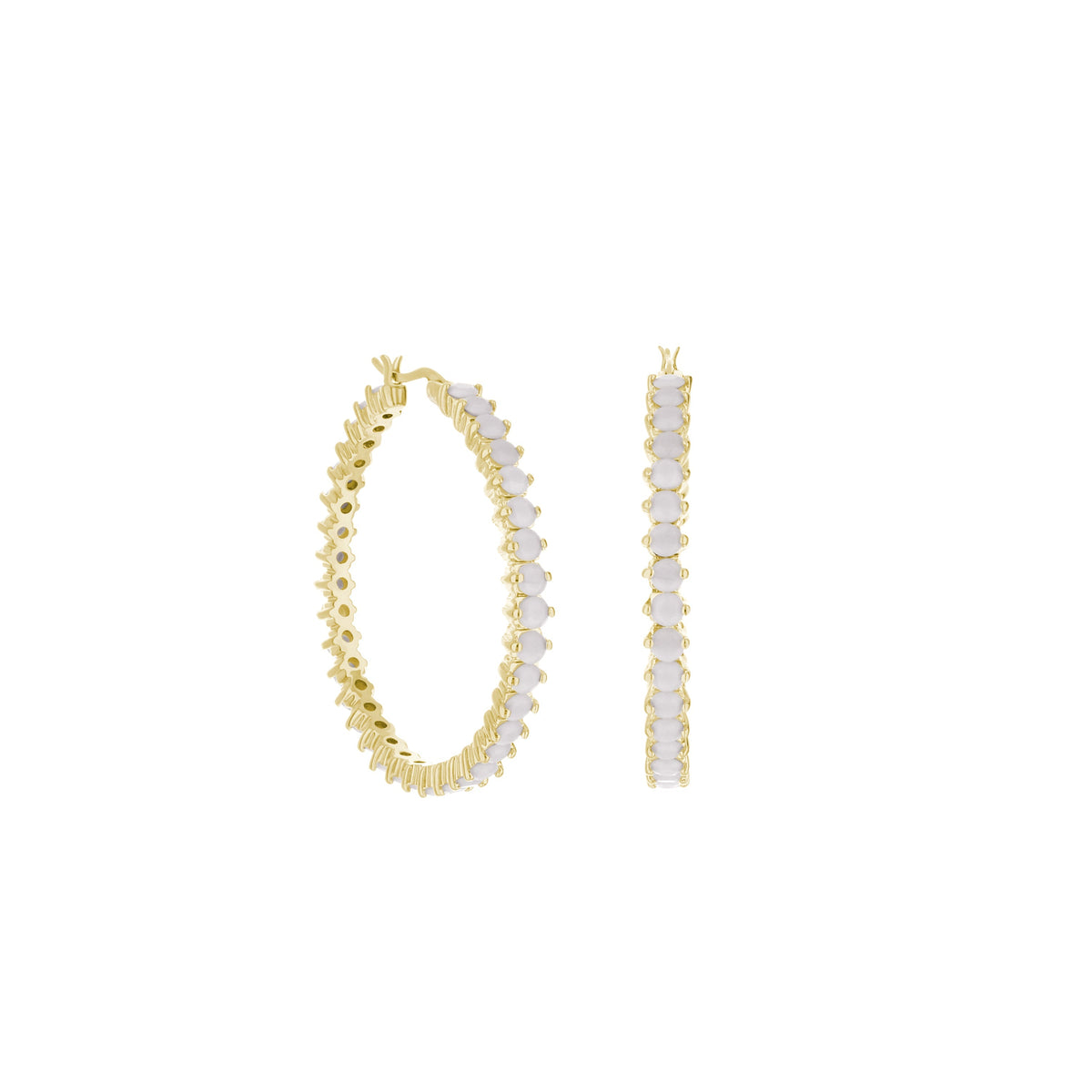 Pave Hoop Earrings — Oval Stone Row