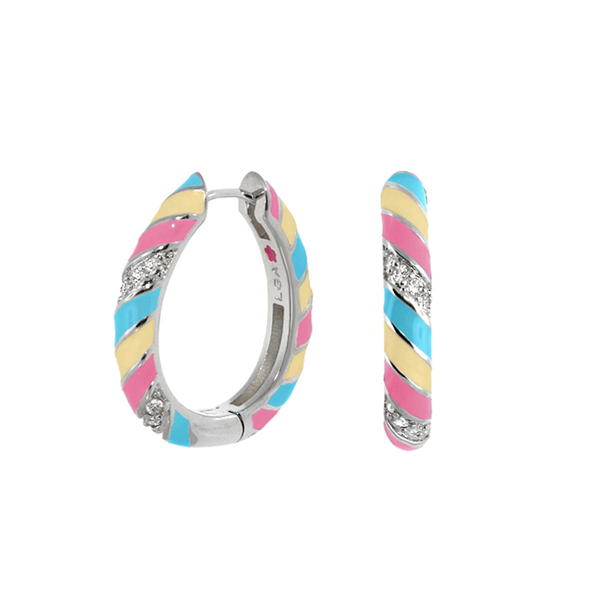 Stackable Fiesta Earrings — Enamel Stripe Pavé Hoop