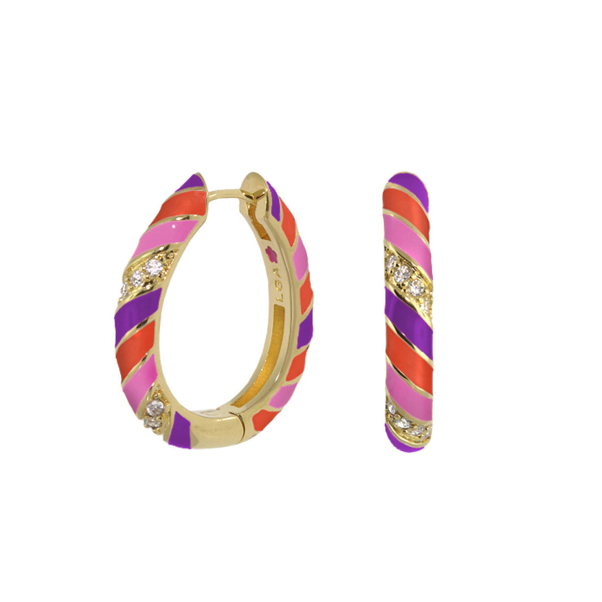 Stackable Fiesta Earrings — Enamel Stripe Pavé Hoop