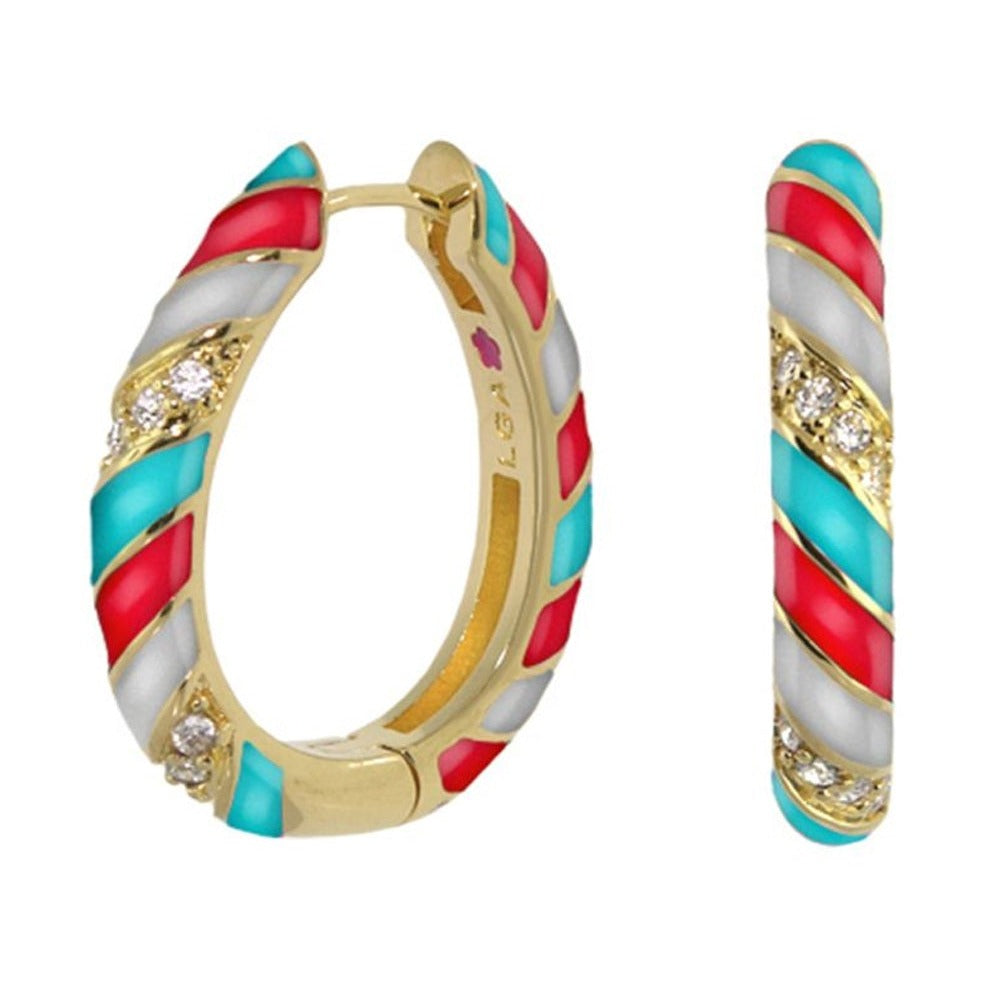 Stackable Fiesta Earrings — Enamel Stripe Pavé Hoop