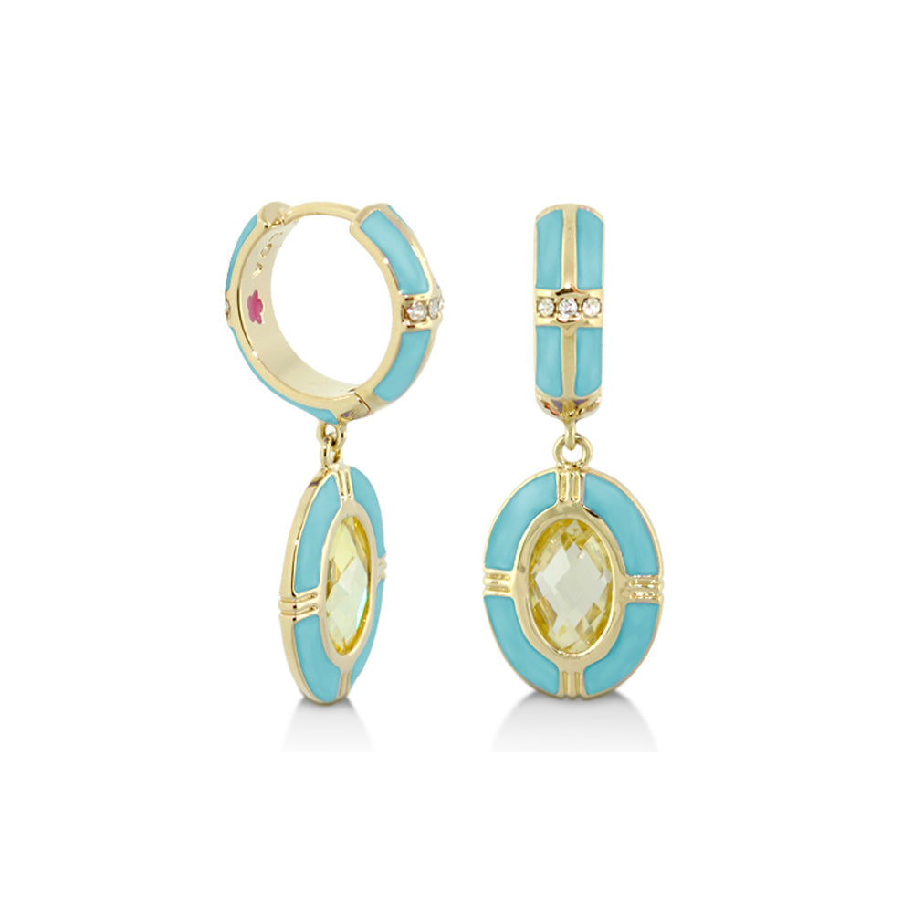 Prince Charming Earrings — Enamel-Framed Oval Drop