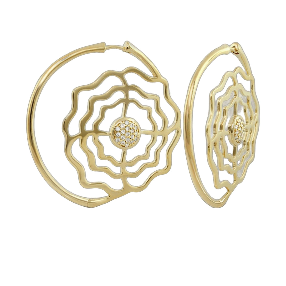 Rose Garden Earrings — Pavé Center Rose Hoop