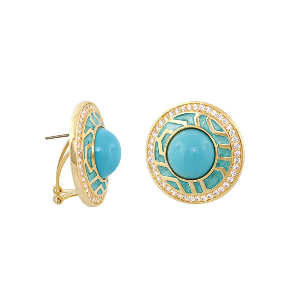 Chunky Town Earrings — Lattice Inlay Cabochon
