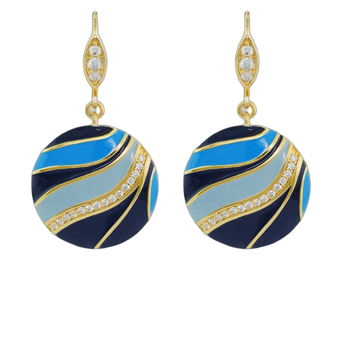 Blue Dream Earrings — Pavé Wave Disc Drop