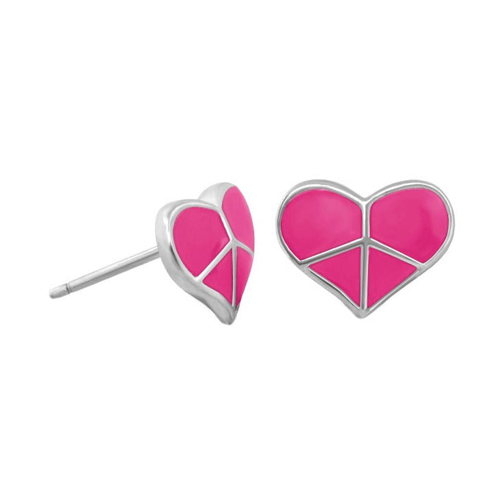 Peace Sign Heart Enamel Studs