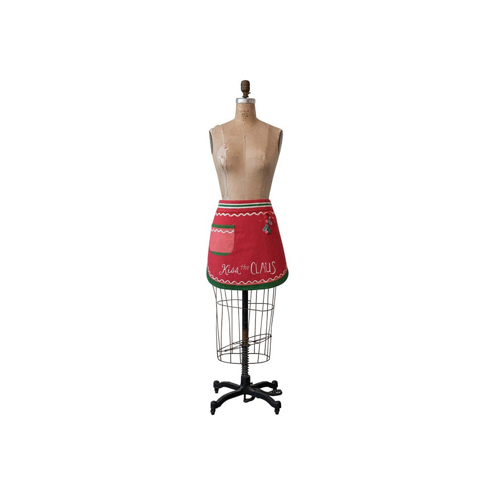 Embroidered & Printed Christmas Apron with Pom Poms & Pocket by Quirks! at Shirley Shoppe