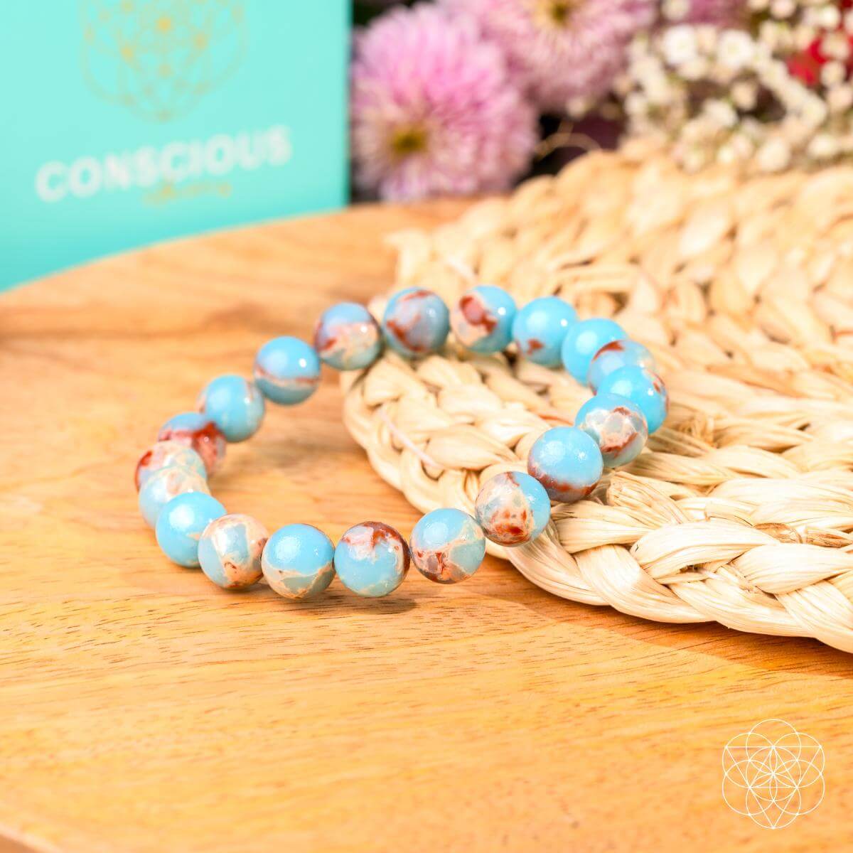 Empath’s Shield - Aqua Terra Jasper Bracelet by Conscious Items at Shirley Shoppe