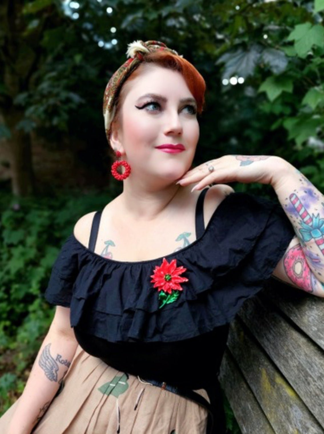 Enamel Poinsettia Statement Brooch by Lipstick & Chrome by Quirks! at Shirley Shoppe