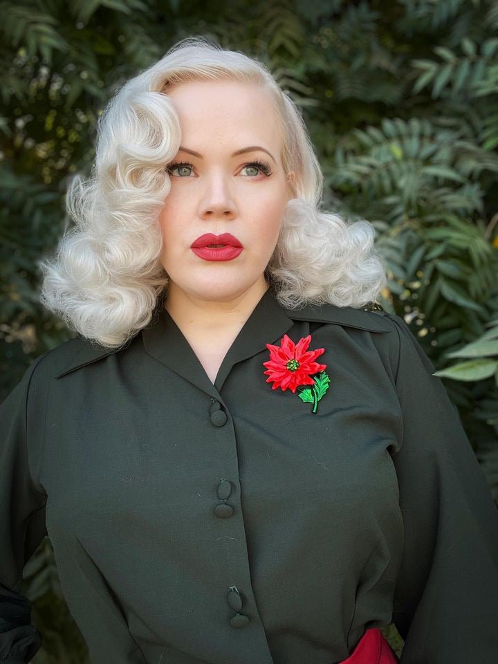 Enamel Poinsettia Statement Brooch by Lipstick & Chrome by Quirks! at Shirley Shoppe