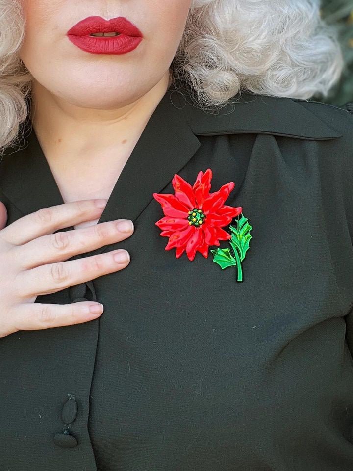 Enamel Poinsettia Statement Brooch by Lipstick & Chrome by Quirks! at Shirley Shoppe