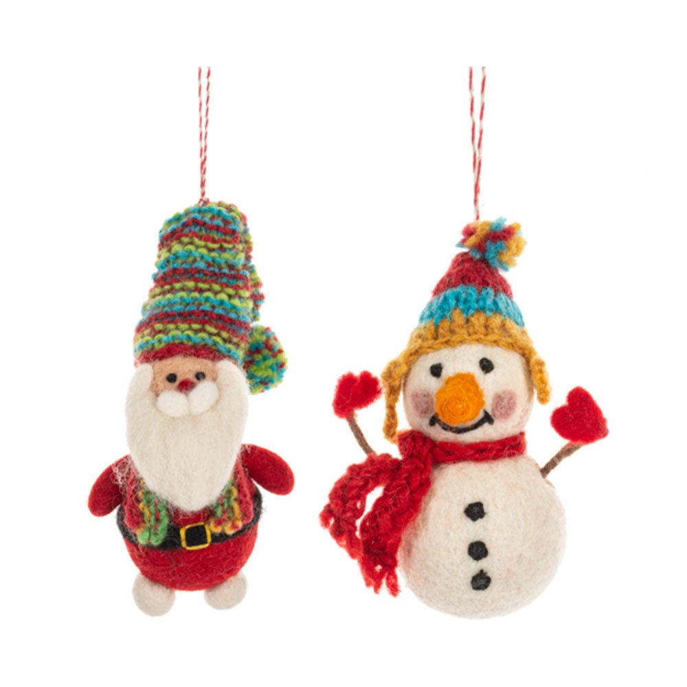 Felted Wool Santa & Snowman Ornaments Set of 2 by Quirks! at Shirley Shoppe