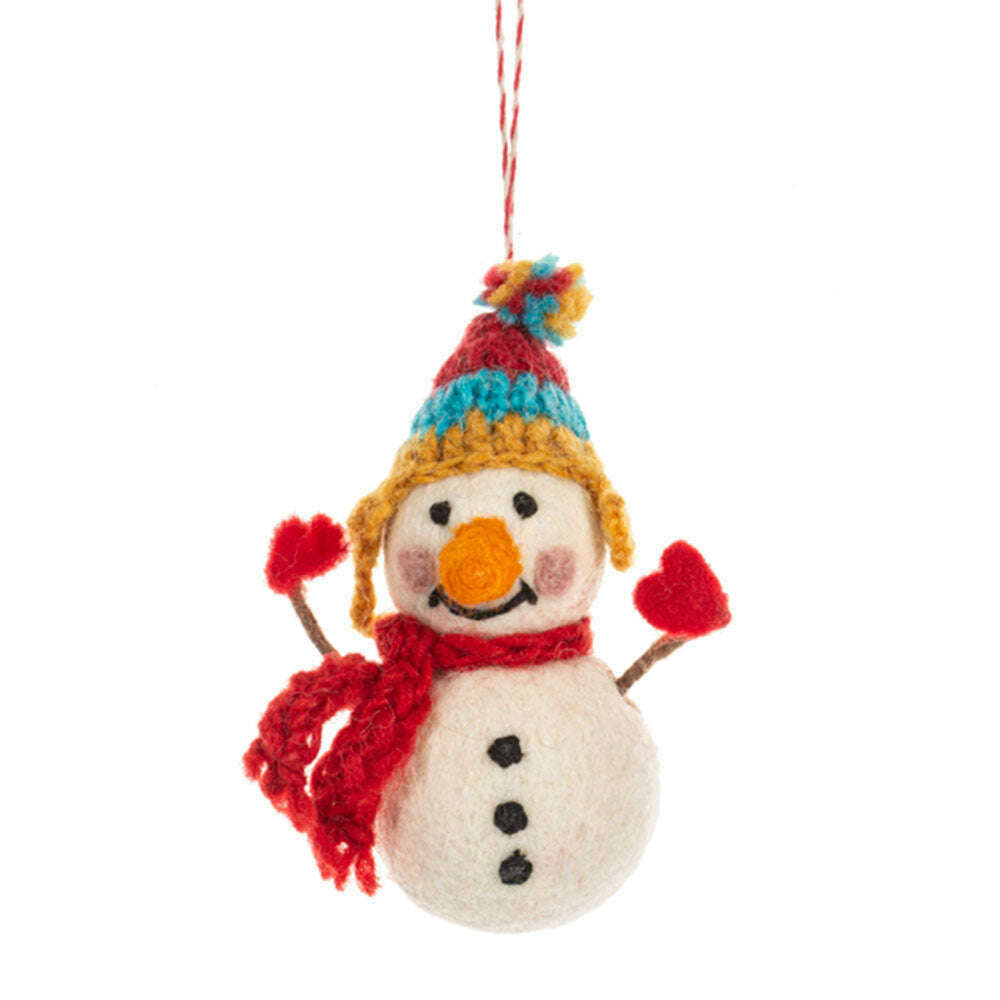 Felted Wool Santa & Snowman Ornaments Set of 2