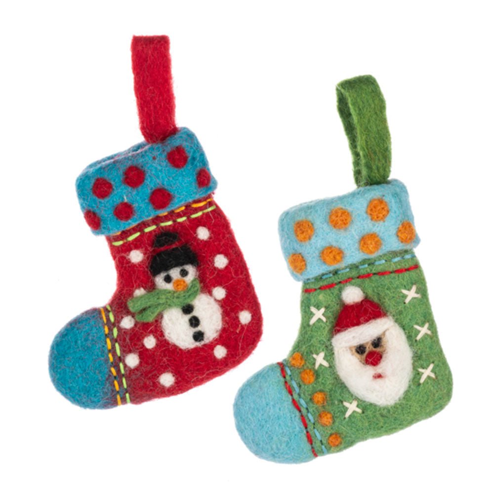 Felted Wool Santa & Snowman Stocking Ornaments Set of 2 by Quirks! at Shirley Shoppe