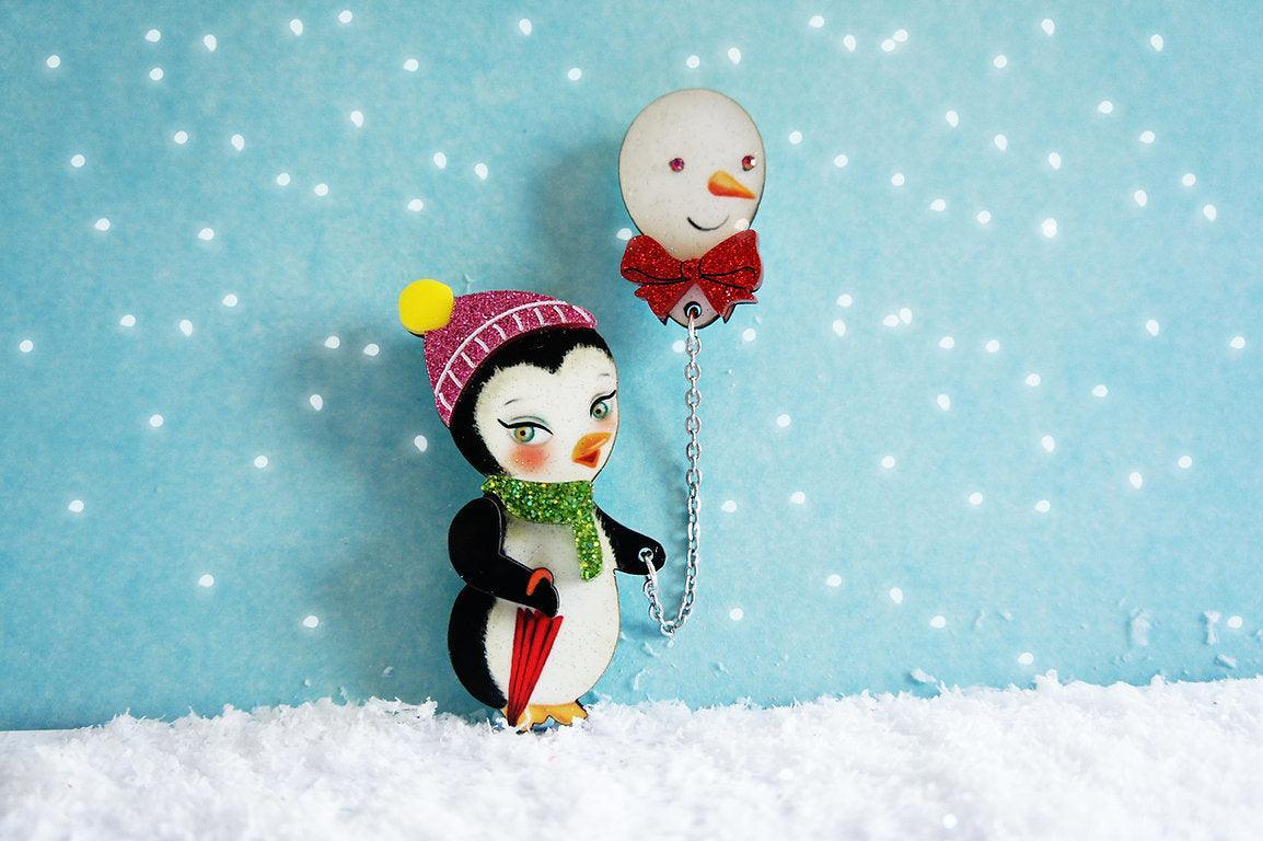 Festive Penguin with Balloon Brooch by Laliblue by Quirks! at Shirley Shoppe