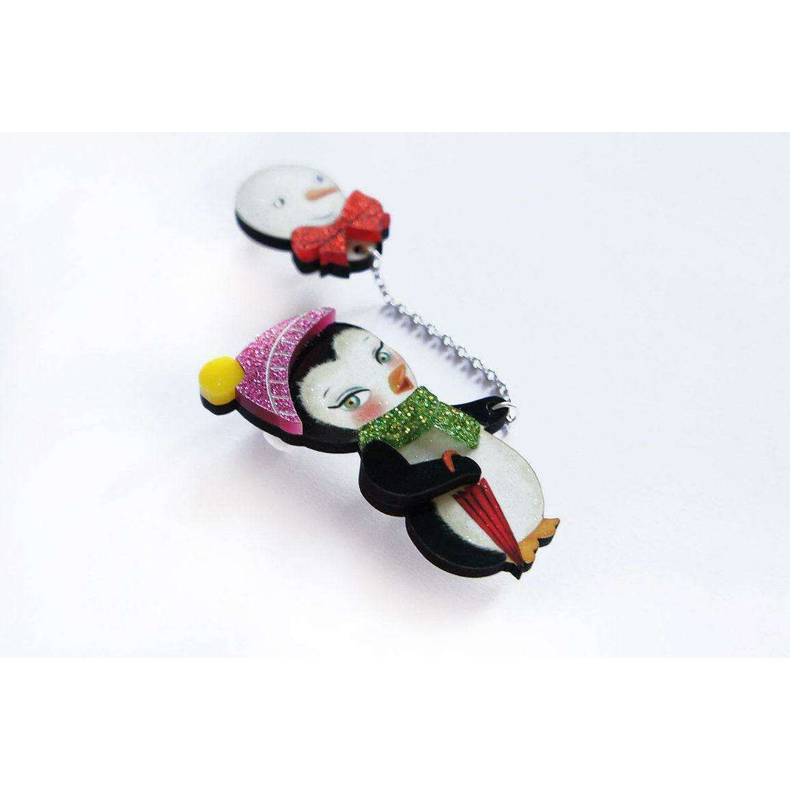 Festive Penguin with Balloon Brooch by Laliblue